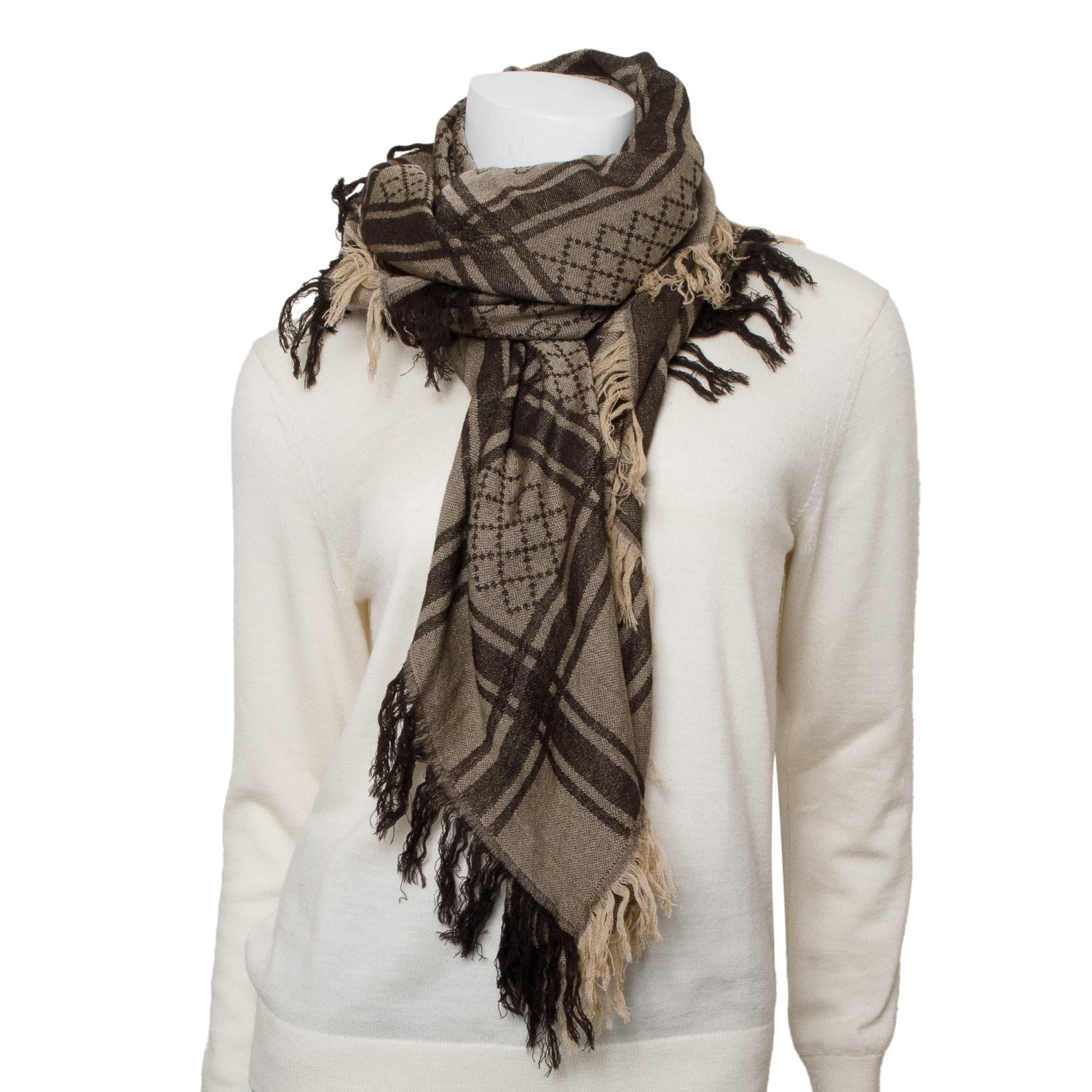 Gucci Brown GG Jacquard Wool Silk Shawl Scarf