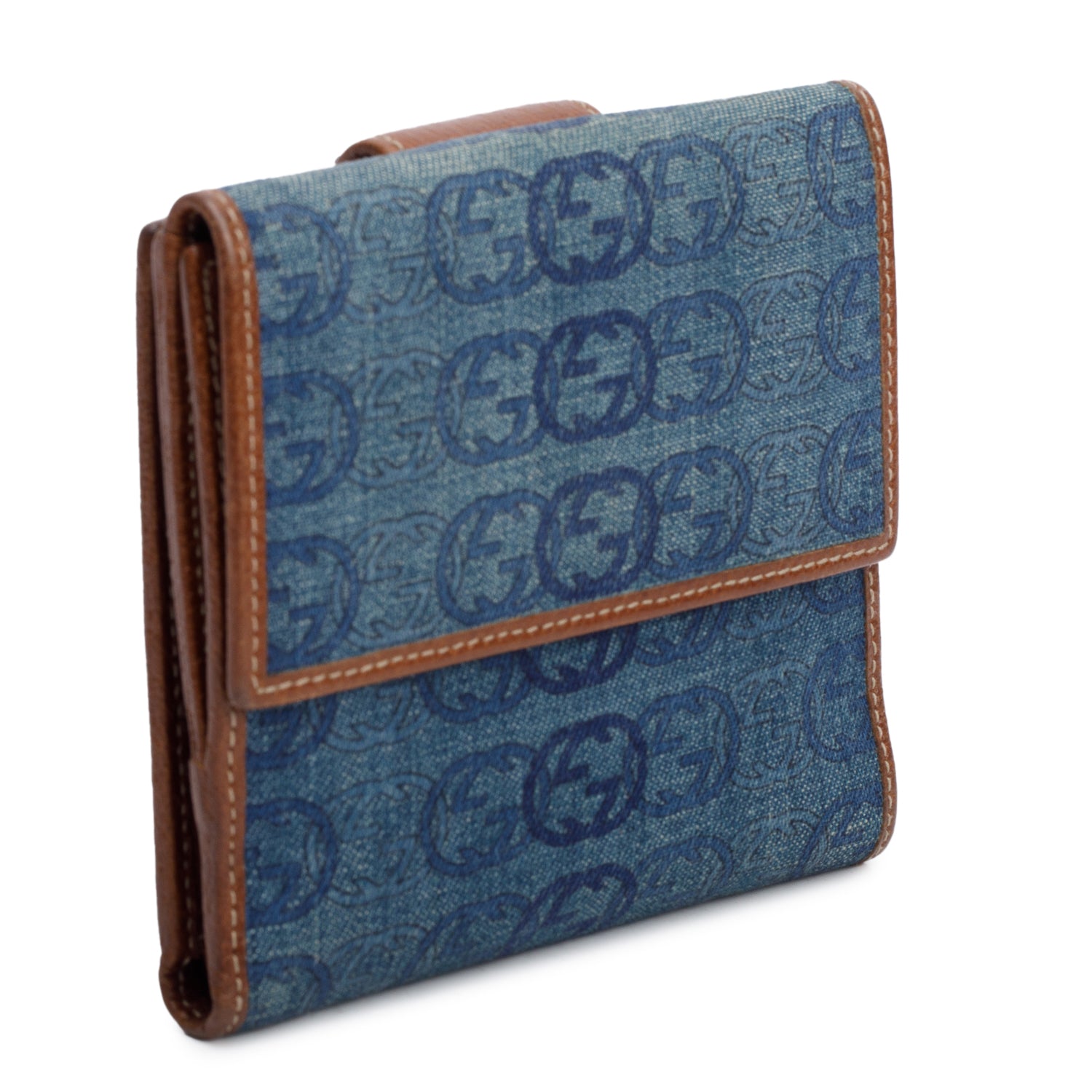 Gucci Blue Denim Abbey Printed Compact Wallet