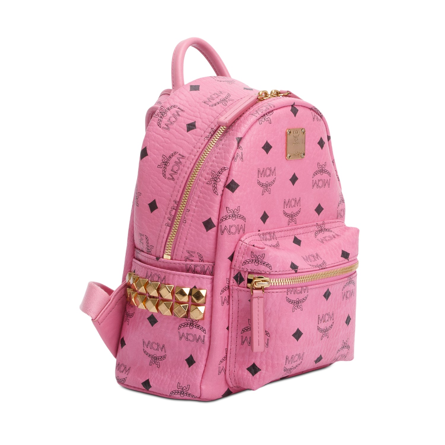 MCM Pink Visetos Side Studs Mini Stark Backpack
