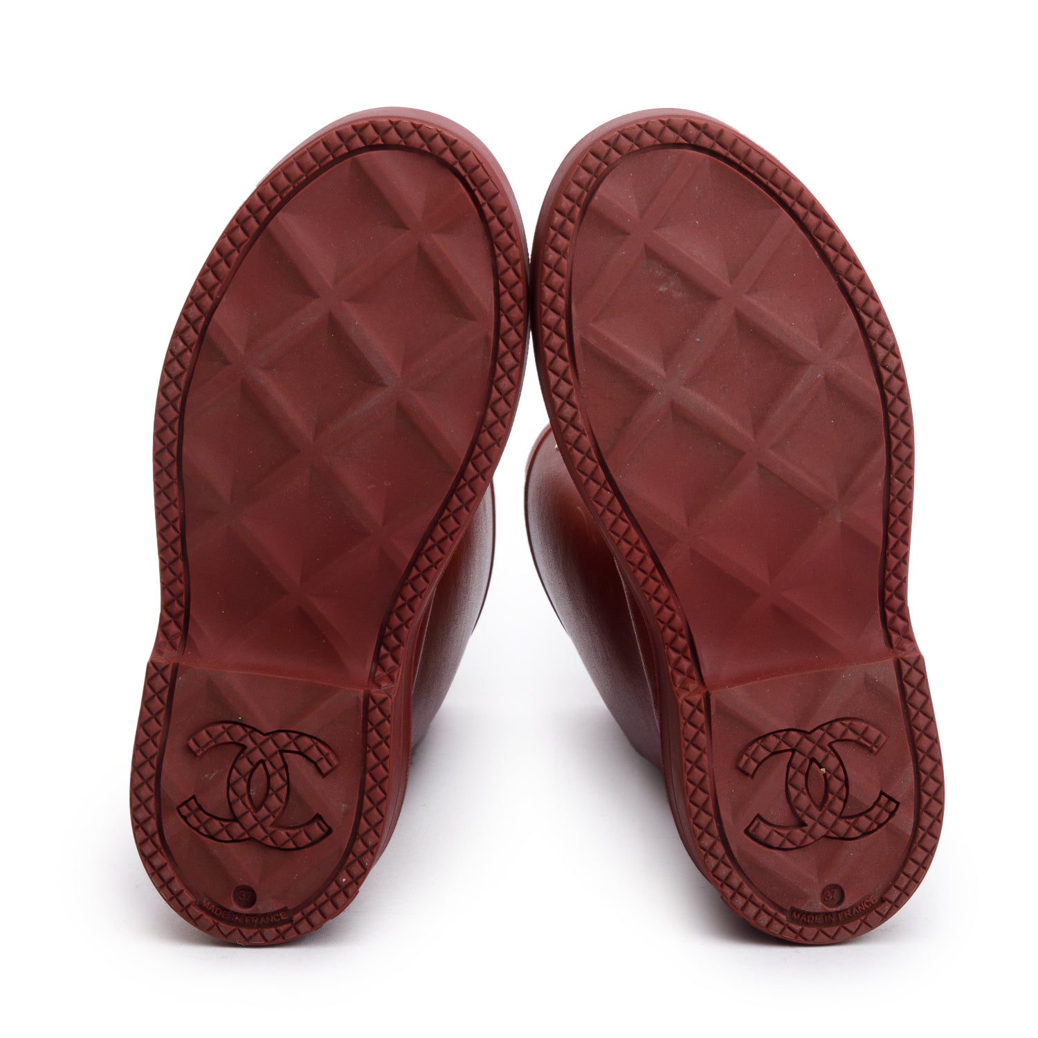 Chanel Dark Red Rubber CC High Rain Boots, Size 37 w/ Box