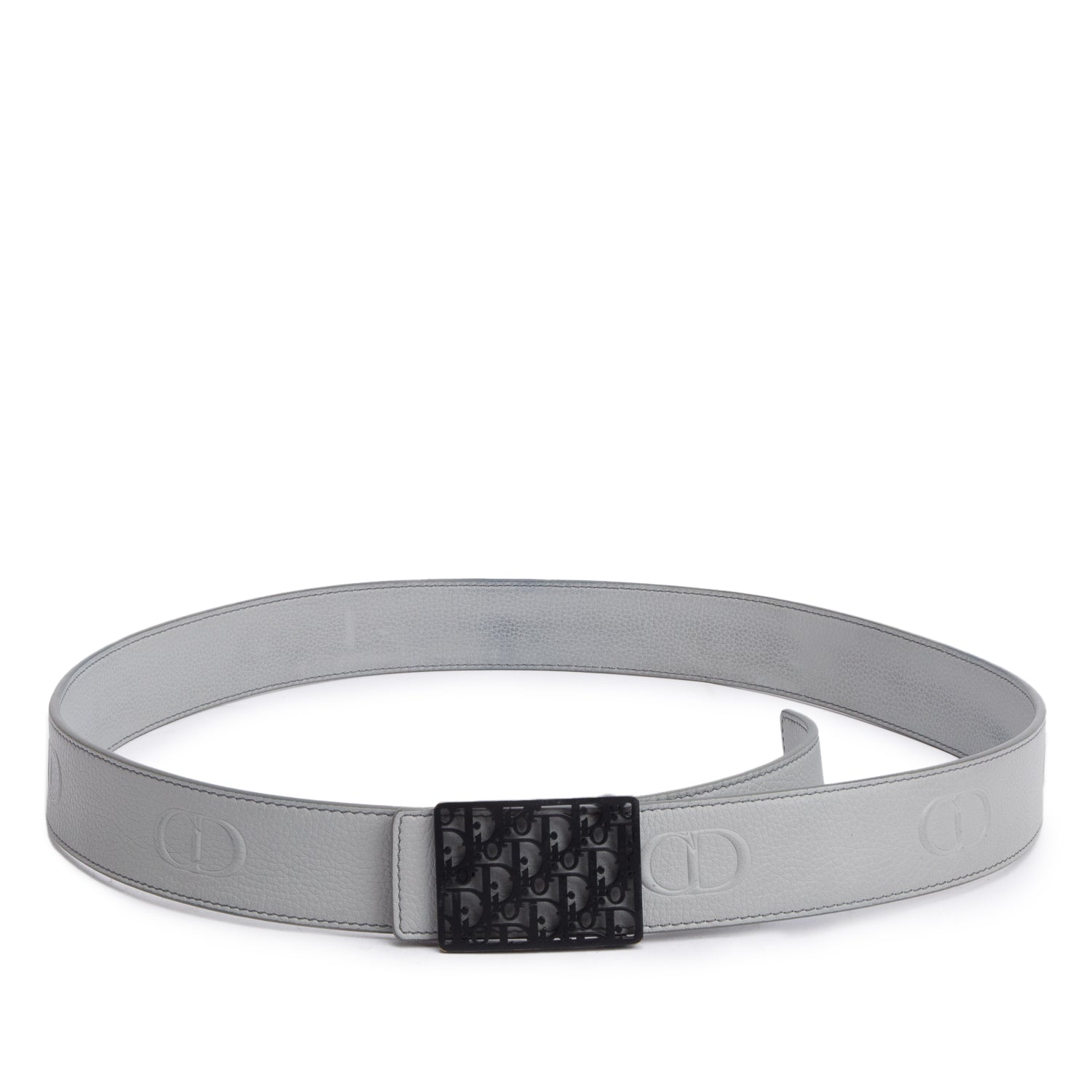Christian Dior 2023 Gray Calf Leather Oblique Cosmo Buckle Reversible Belt, 105 42