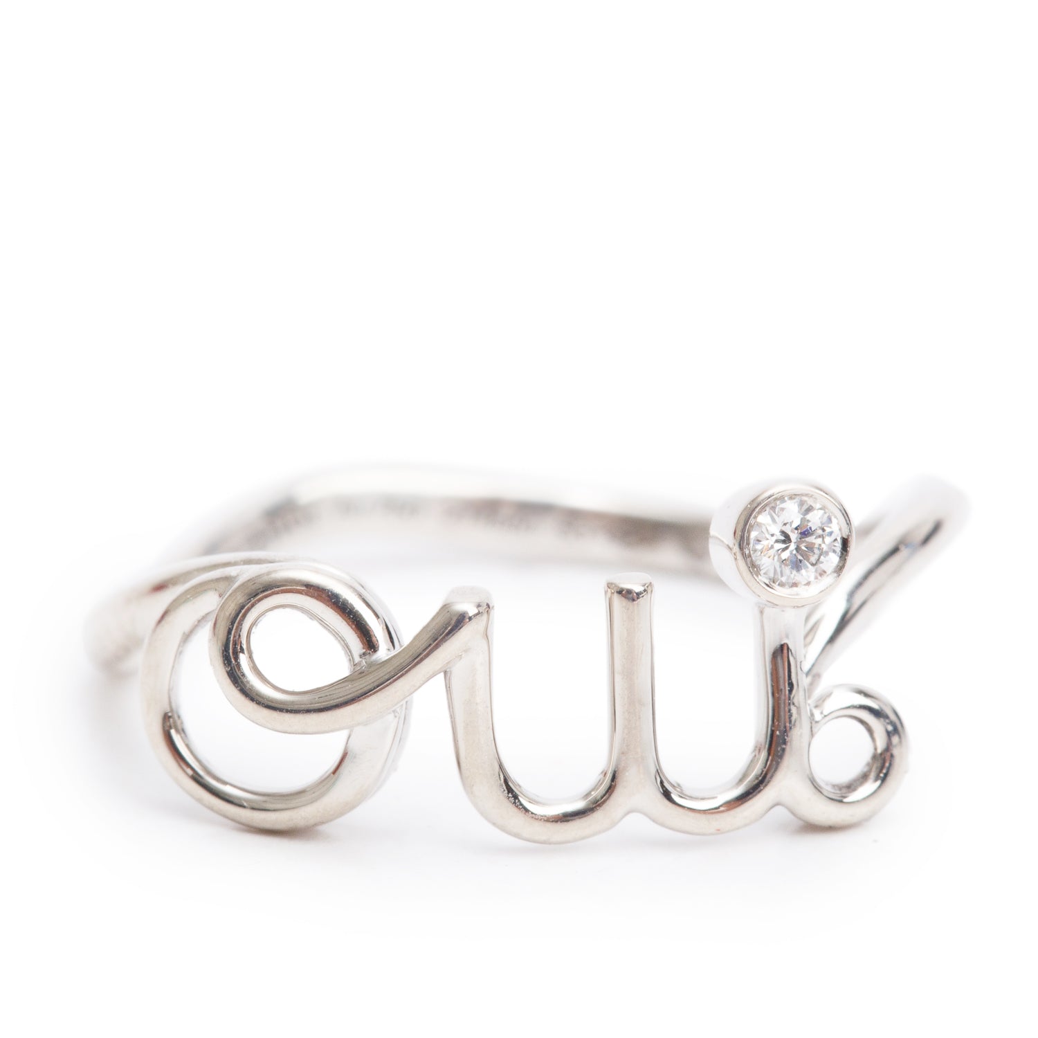 Christian Dior 18k White Gold Diamond 'Oui' Ring, Size 53 w