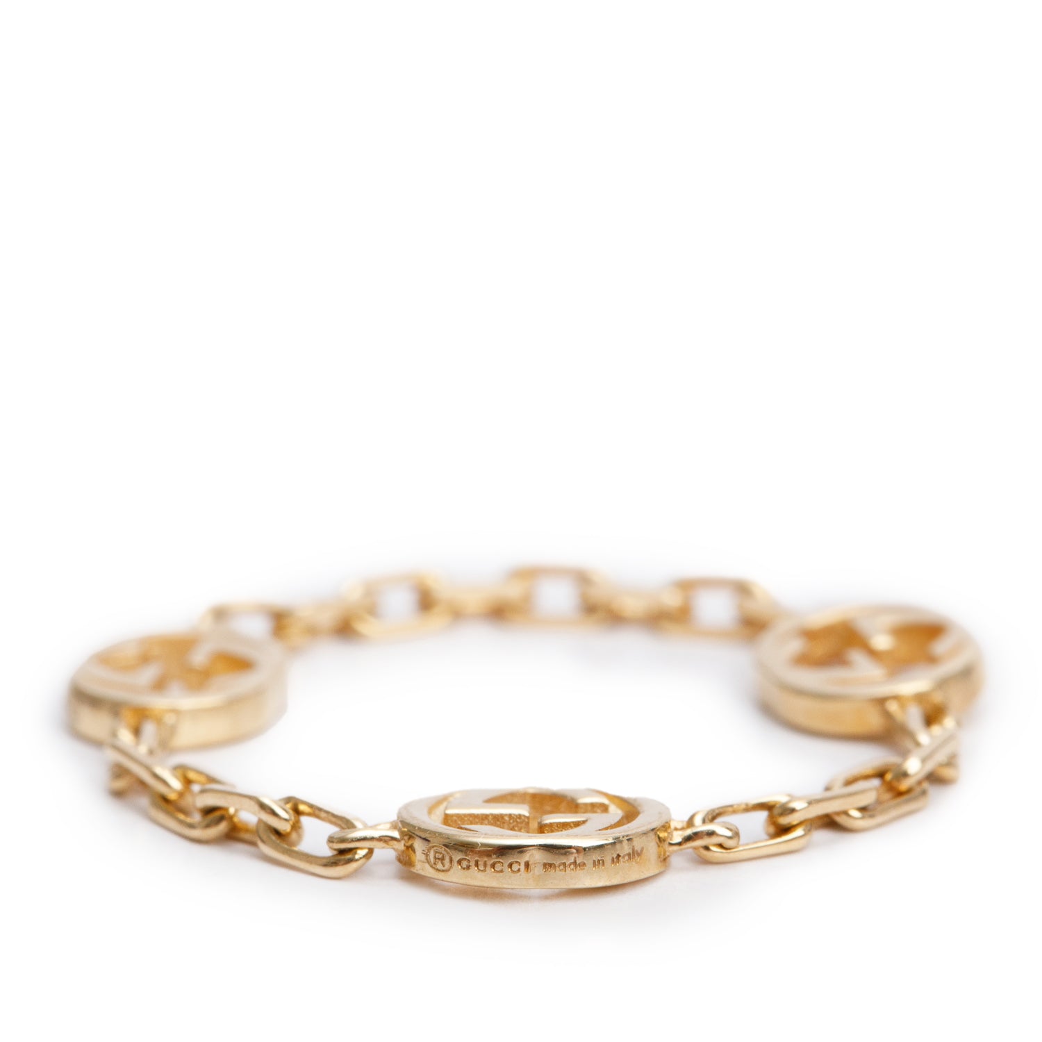 Gucci 18k Yellow Gold Interlocking G Chain Ring, Size 16 6.75 w/ Box