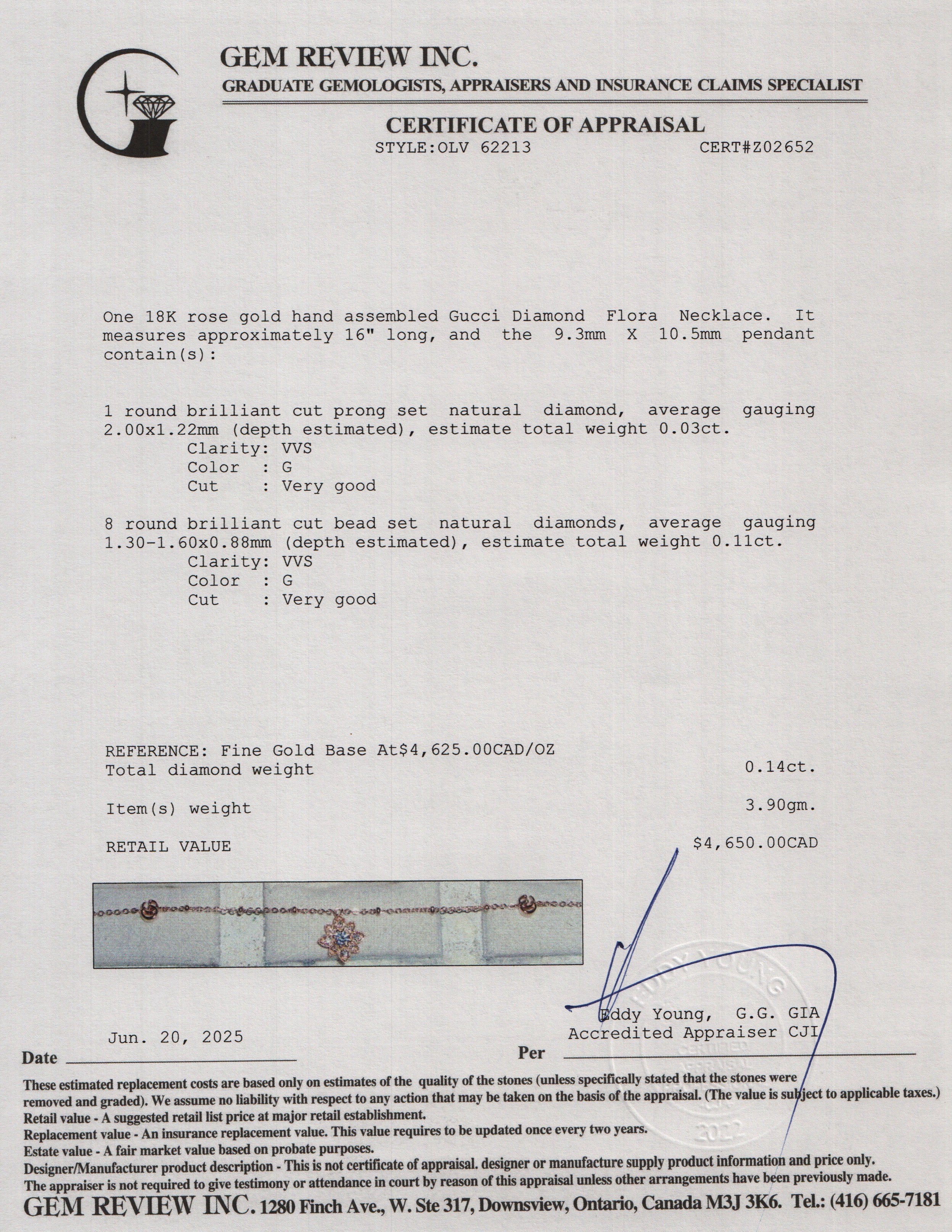 Gucci 18k Rose Gold Diamond Flora Necklace w/ Box