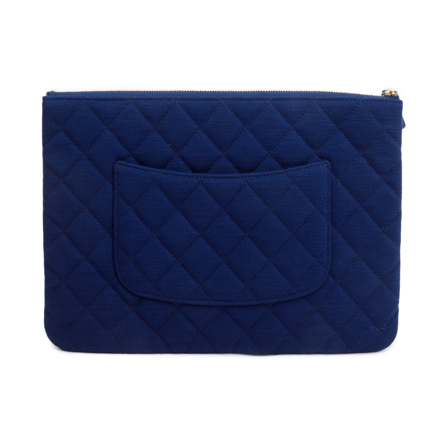 Chanel Blue Jersey Cotton Quilted Medium Cosmetic Clutch Bag
