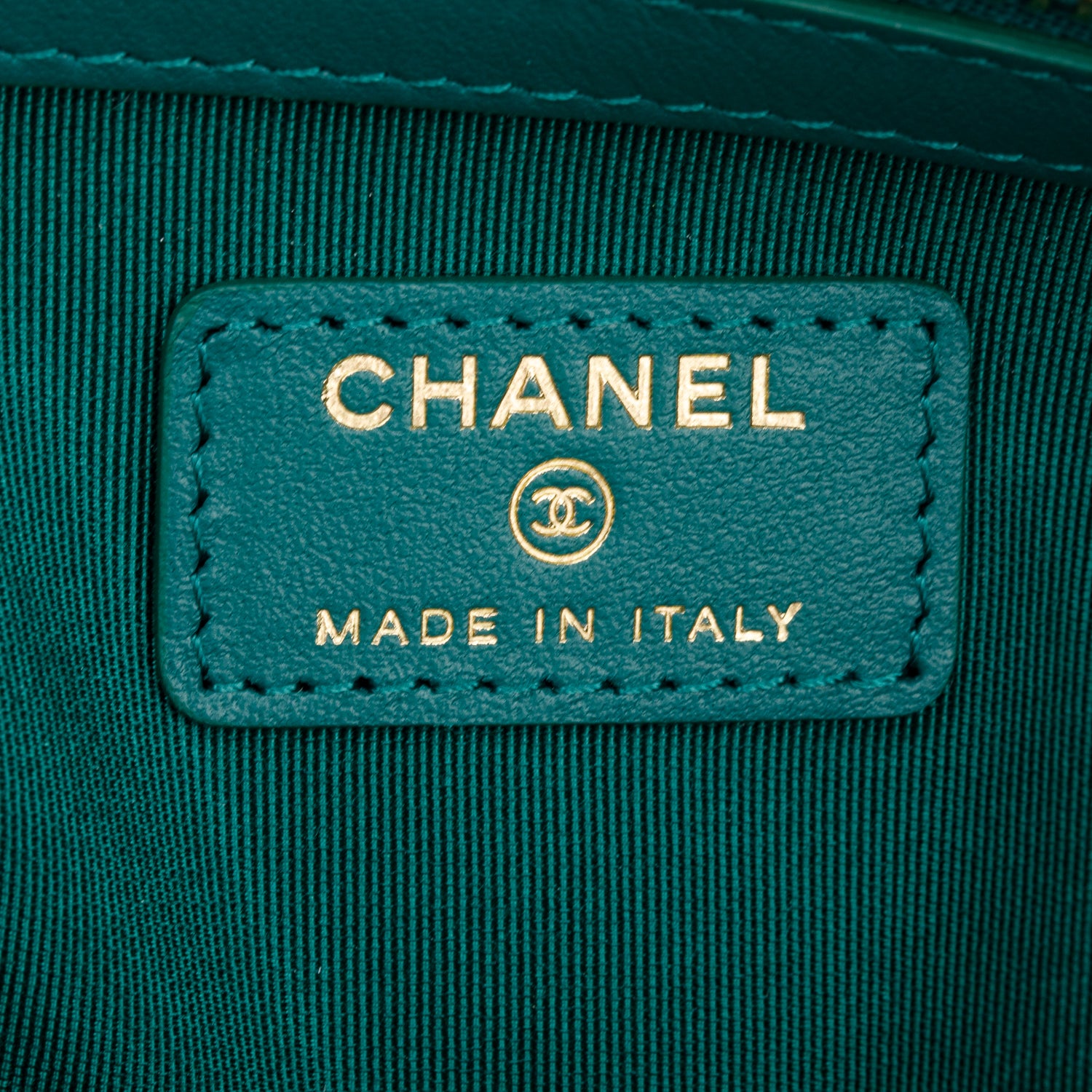 Chanel Blue Jersey Cotton Quilted Medium Cosmetic Clutch Bag