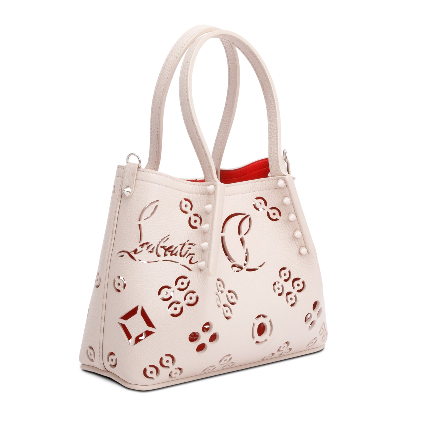 Christian Louboutin Neutral Calf Leather Spike Mini Cabarock Tote Bag w/ Strap