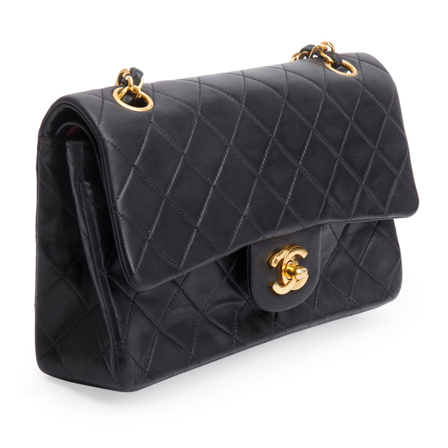 Chanel Vintage Black Lambskin Classic Small Double Flap Bag