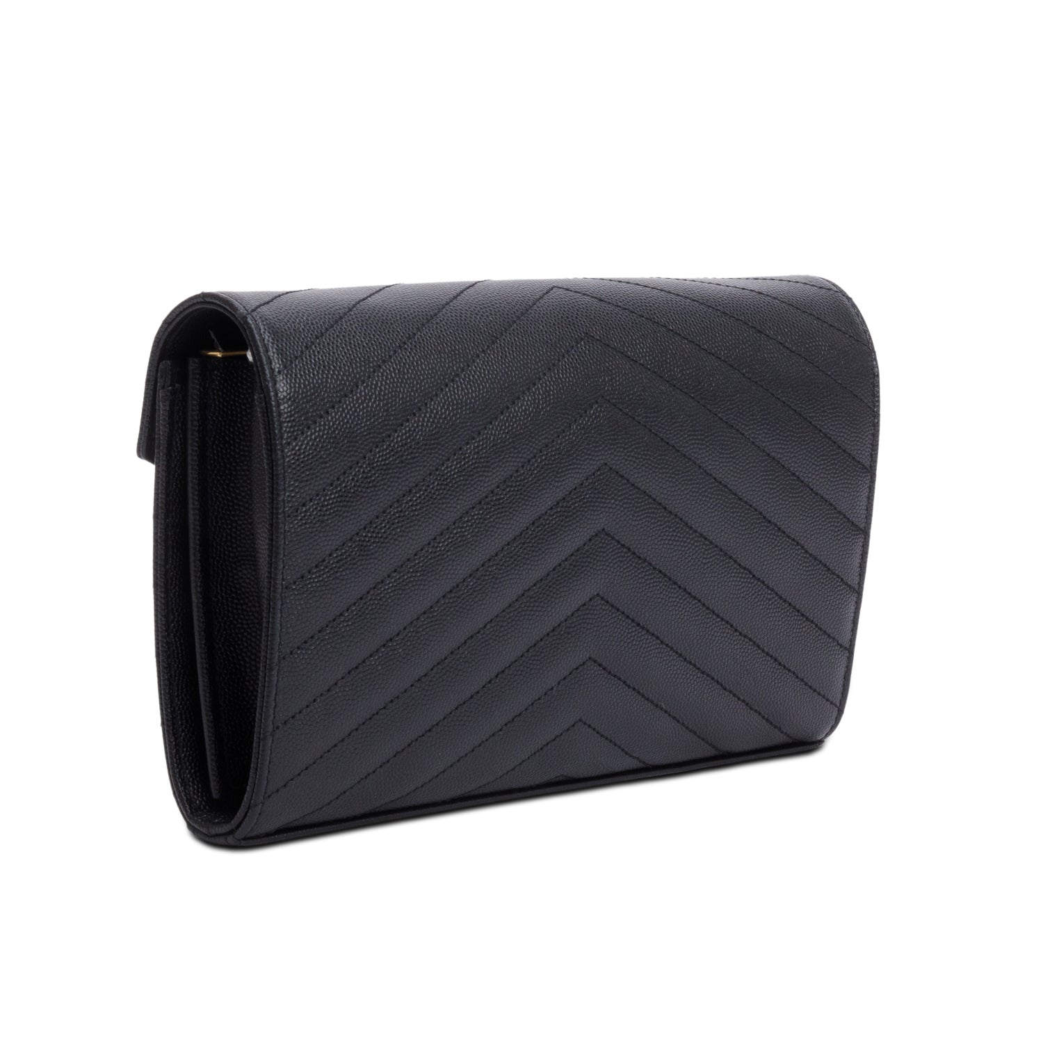 Saint Laurent 2020 Black Grain De Poudre Leather Cassandre Envelope Chain Wallet w/ Box