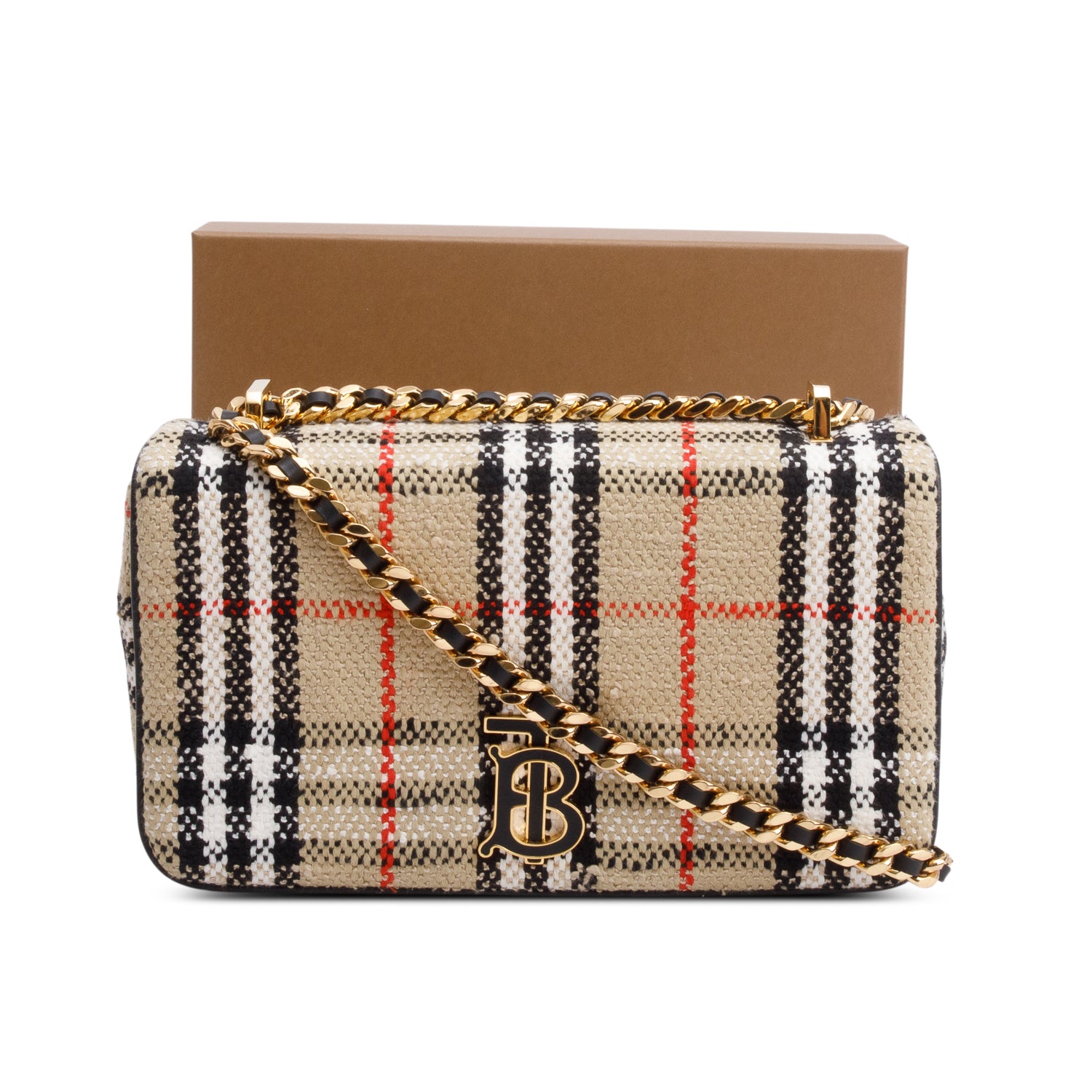 Burberry Beige Check Tweed Small Lola TB Shoulder Bag w/ Box