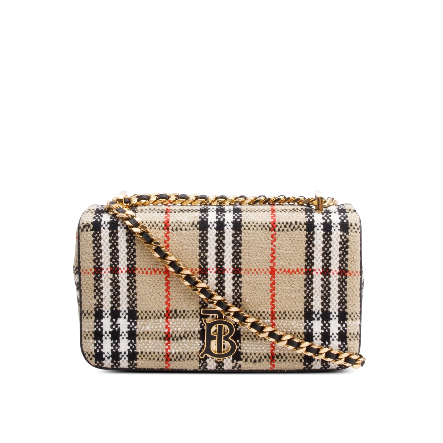 Burberry Beige Check Tweed Small Lola TB Shoulder Bag w/ Box