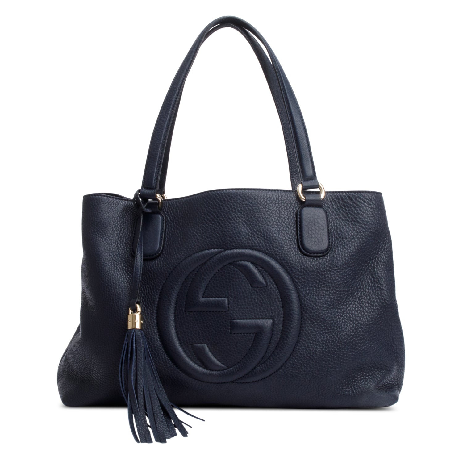 Gucci Navy Grained Leather Medium Soho Working Tote w/ Strap