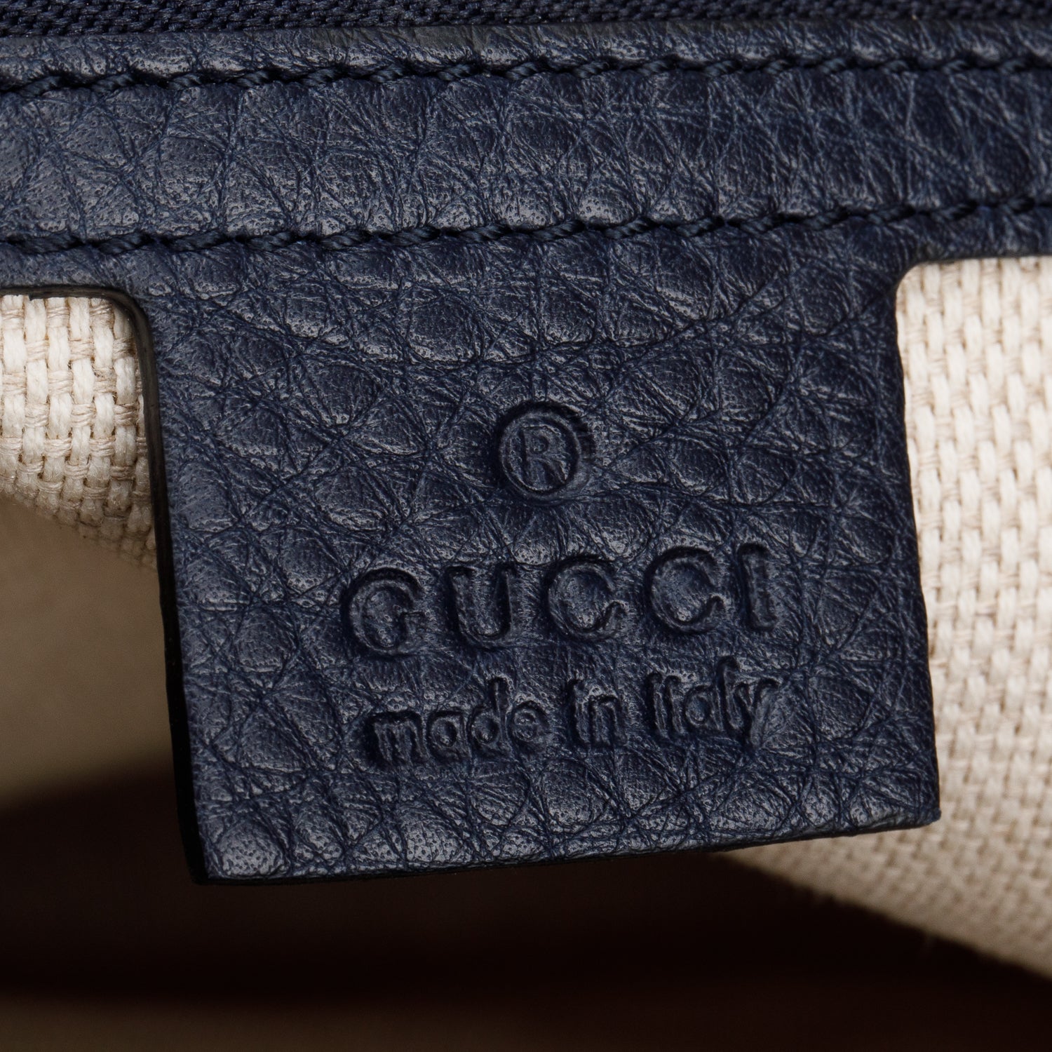 Gucci Navy Grained Leather Medium Soho Working Tote w/ Strap