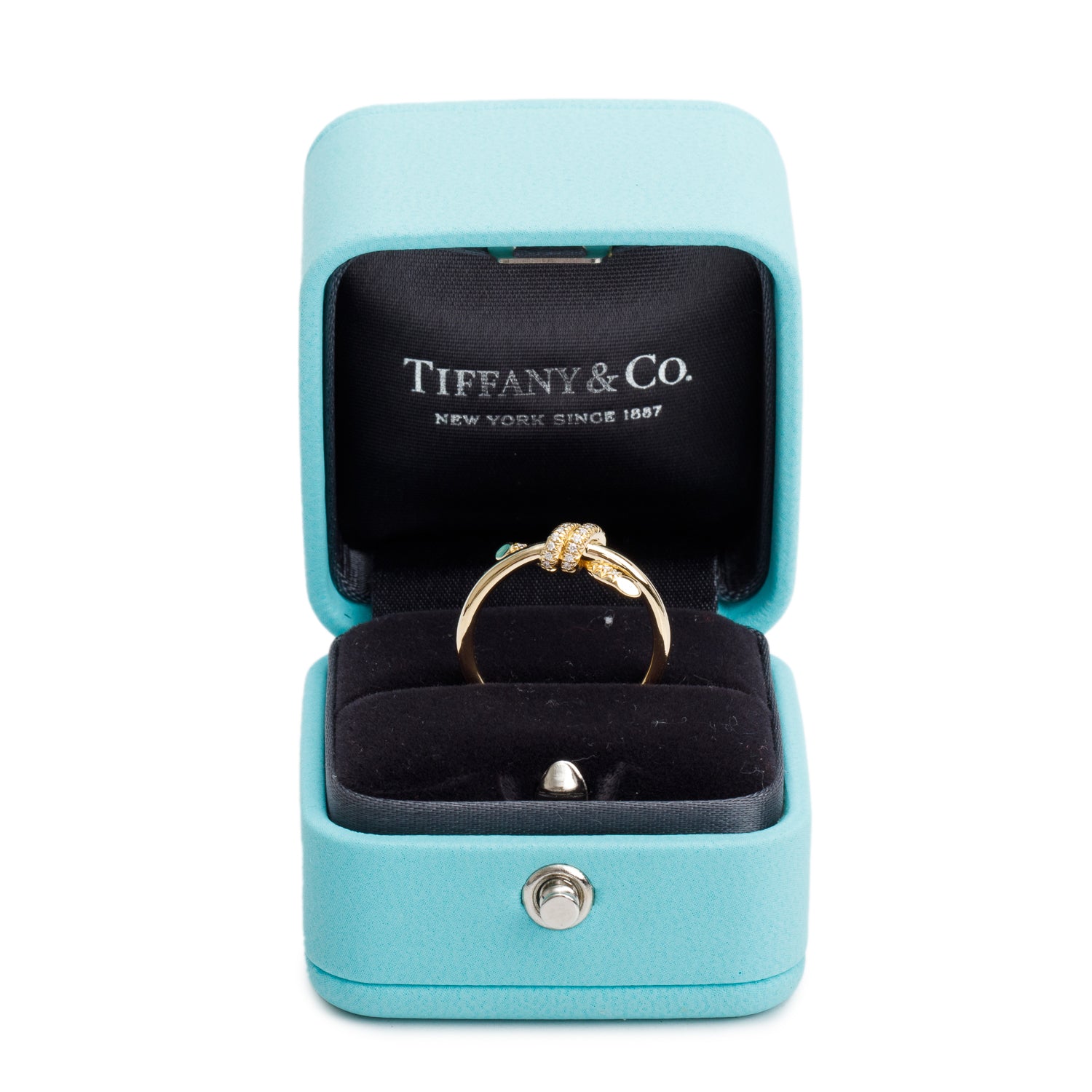 Tiffany & Co. 18k Yellow Gold Diamond Knot Ring, Size 6 w/ Box