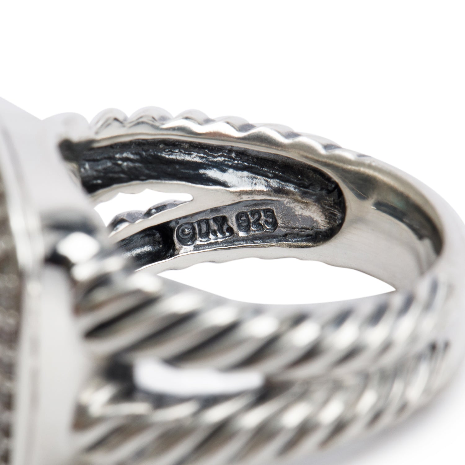 David Yurman Sterling Silver Albion Ring with Black Onyx & Diamonds, 11 MM Size 6