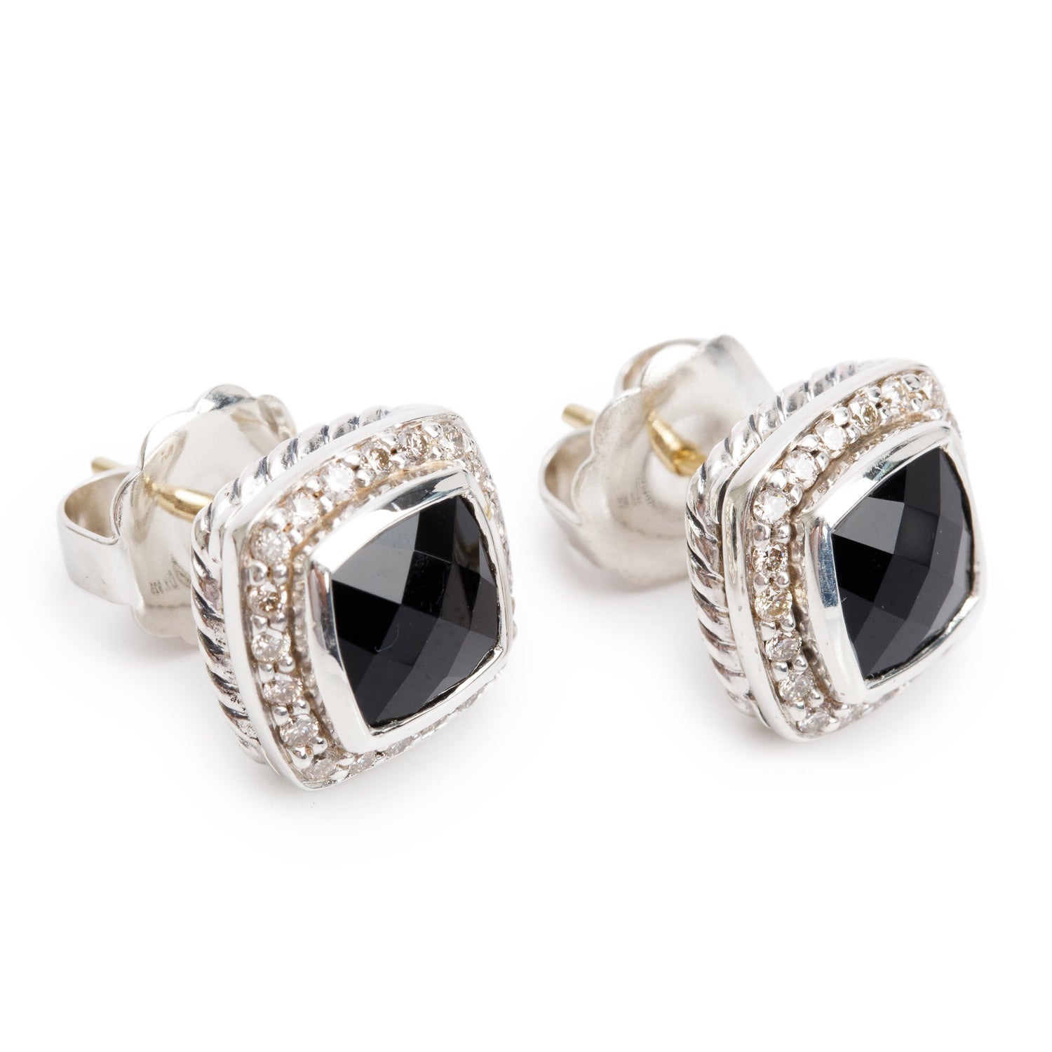 David Yurman Sterling Silver Onyx & Diamond Albion Earrings, 7 MM