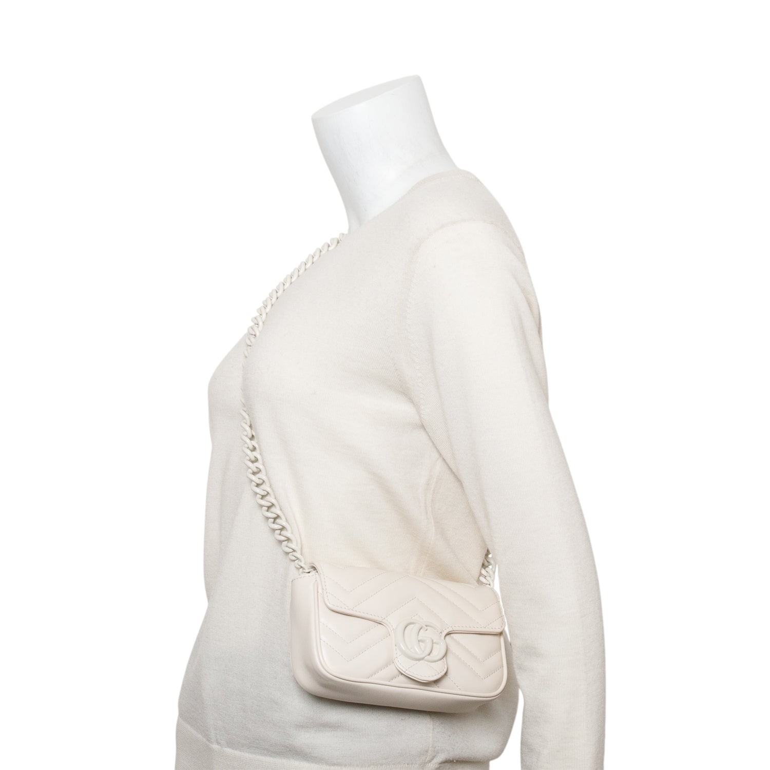 Gucci White GG Marmont Matelasse Monochrome Belt Bag w/ Box