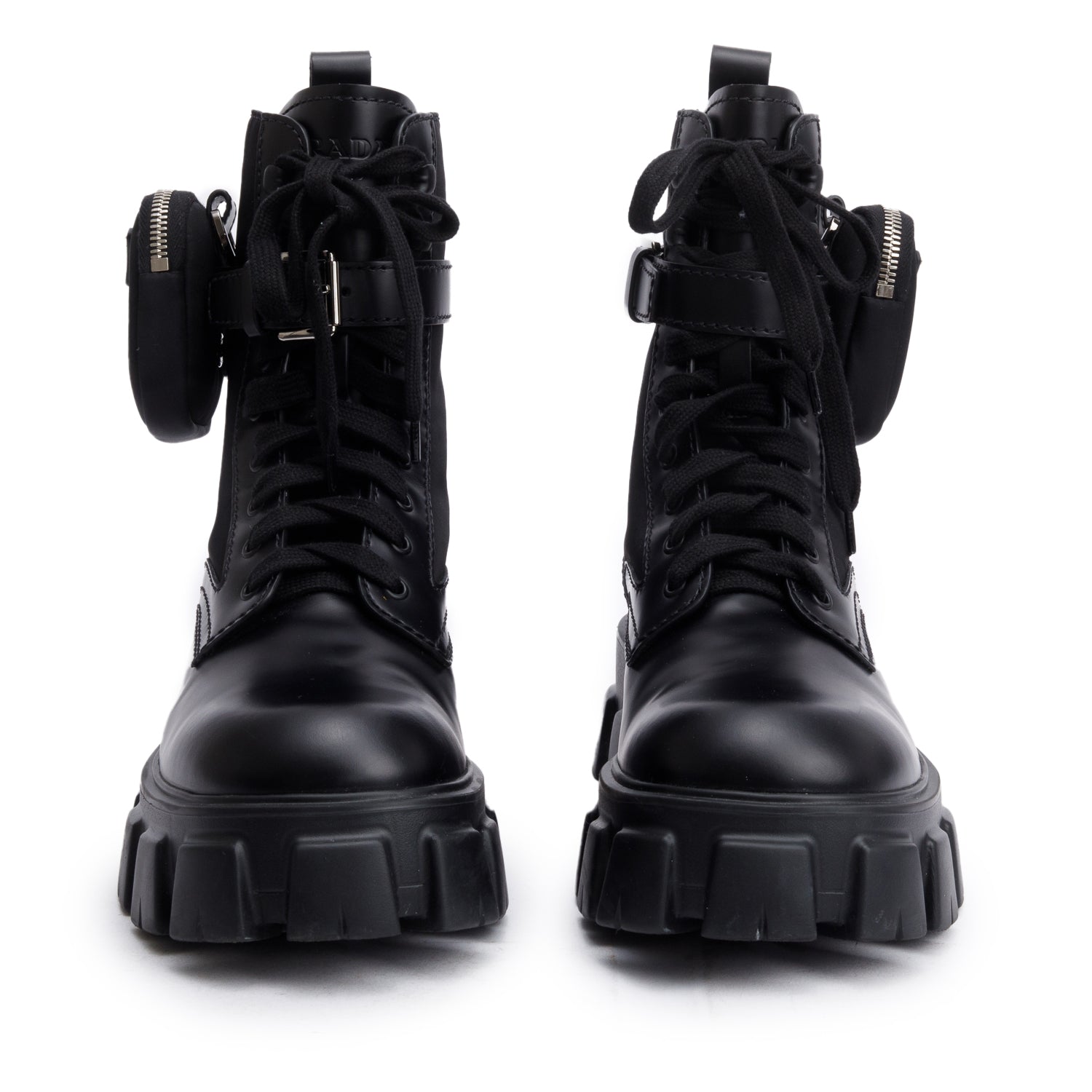 Prada Black Monolith Leather and Re-Nylon Boots with Pouch, Men’s Size 8.5 w/ Box