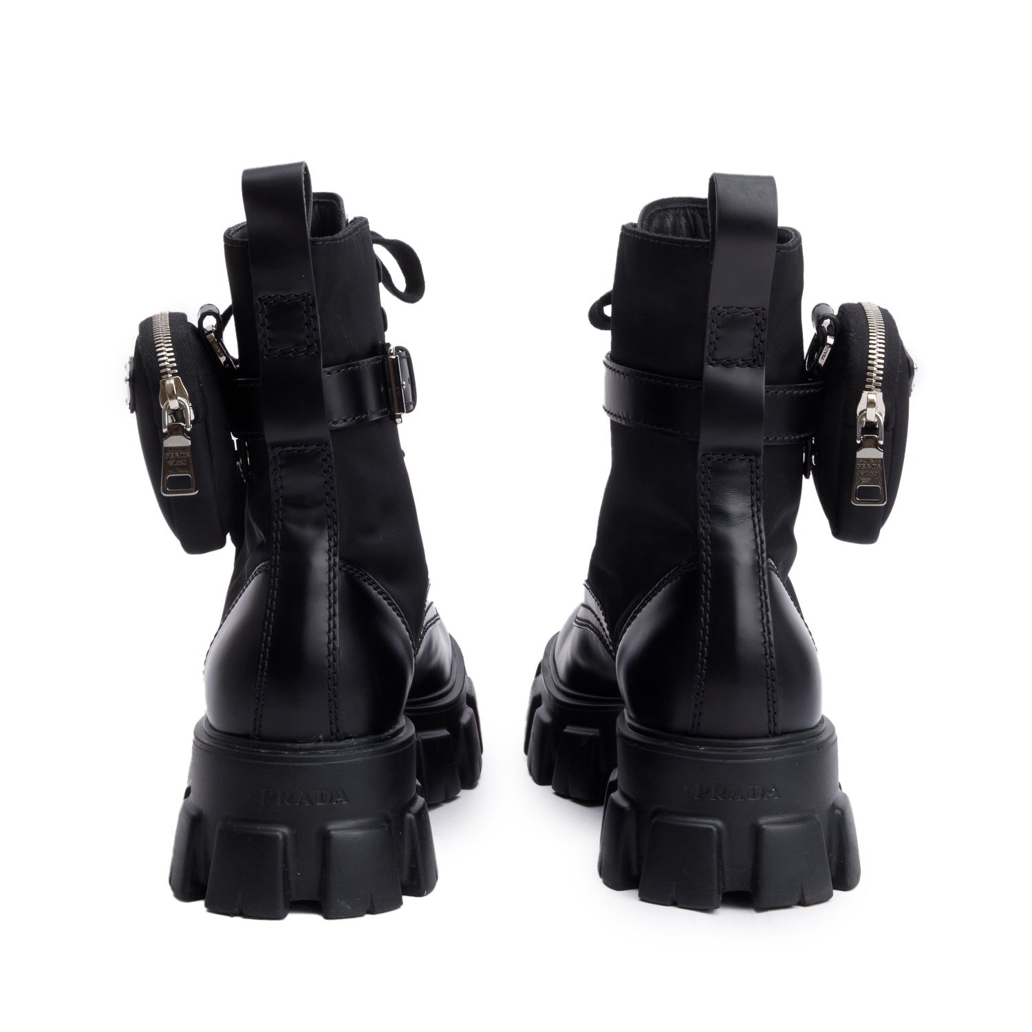 Prada Black Monolith Leather and Re-Nylon Boots with Pouch, Men’s Size 8.5 w/ Box