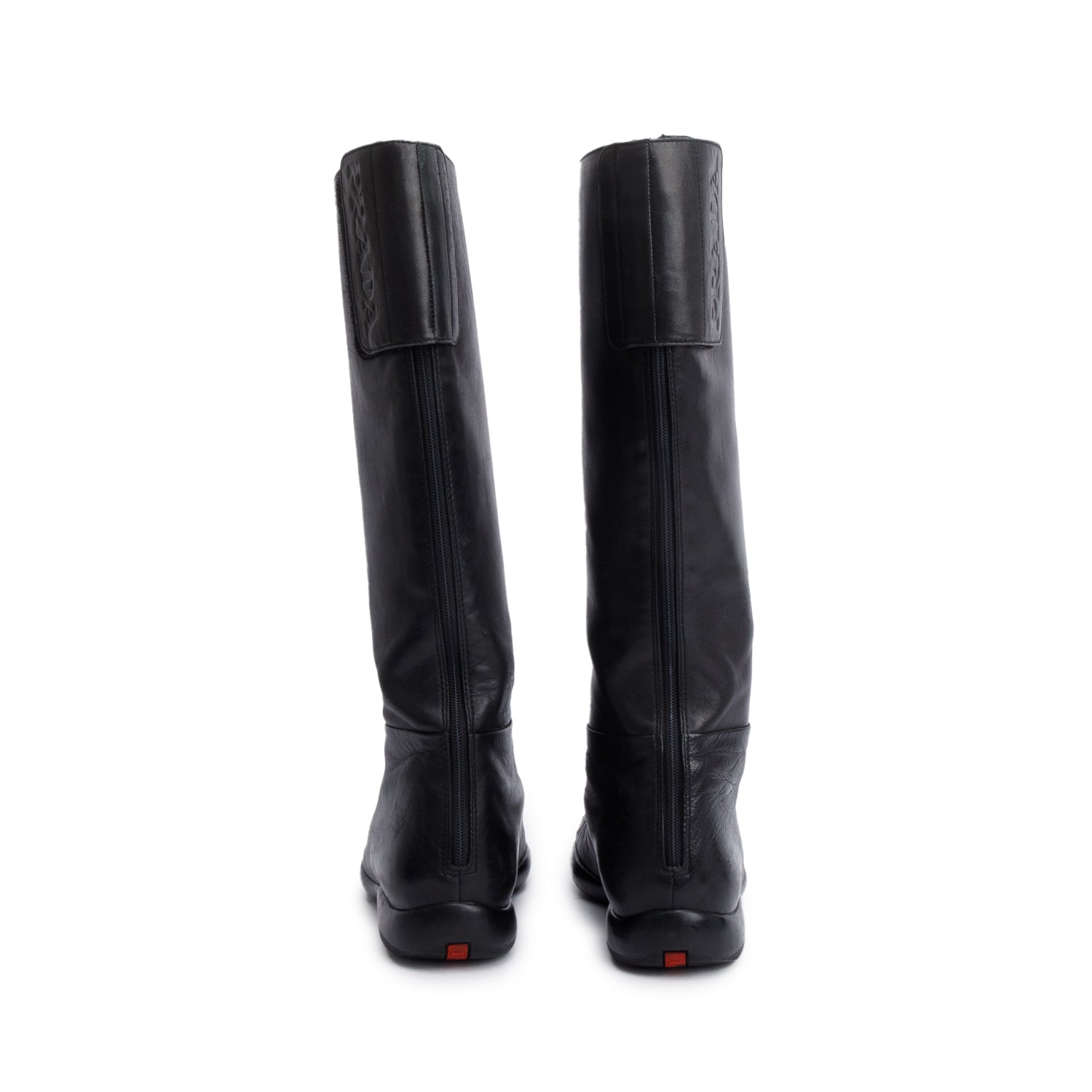 Prada Black Leather Riding Boots, Size 8 w/ Box