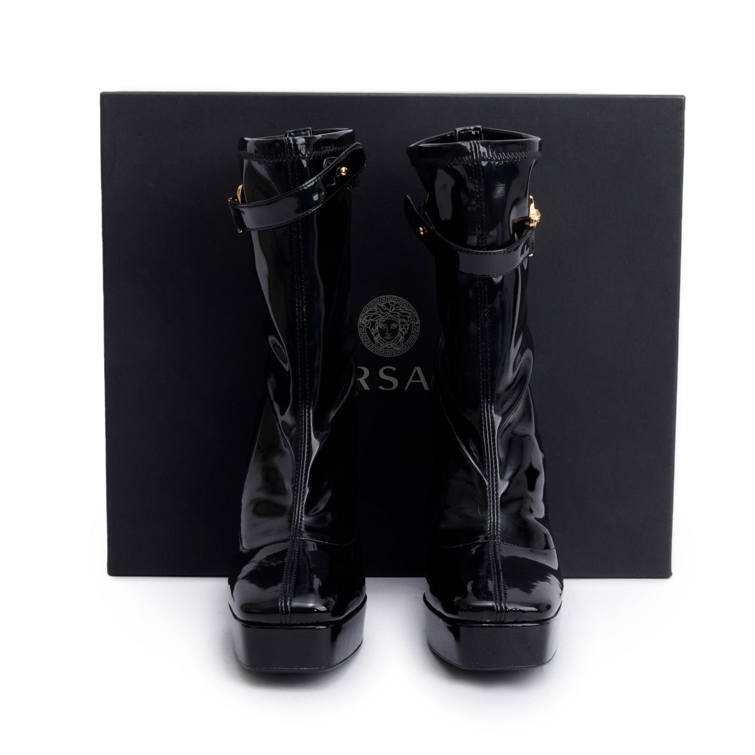 Versace Black Ecovernice Medusa Stretch Bootie, Size 41 w/ Box