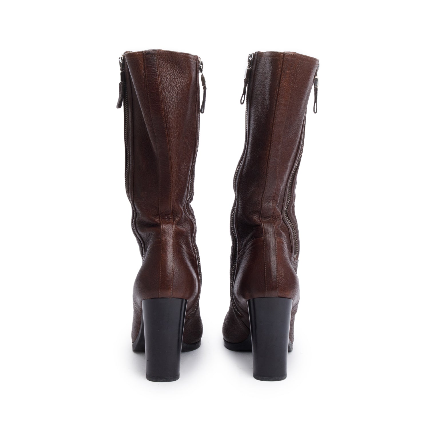 Prada Brown Leather Mid-Calf Boots, Size 40