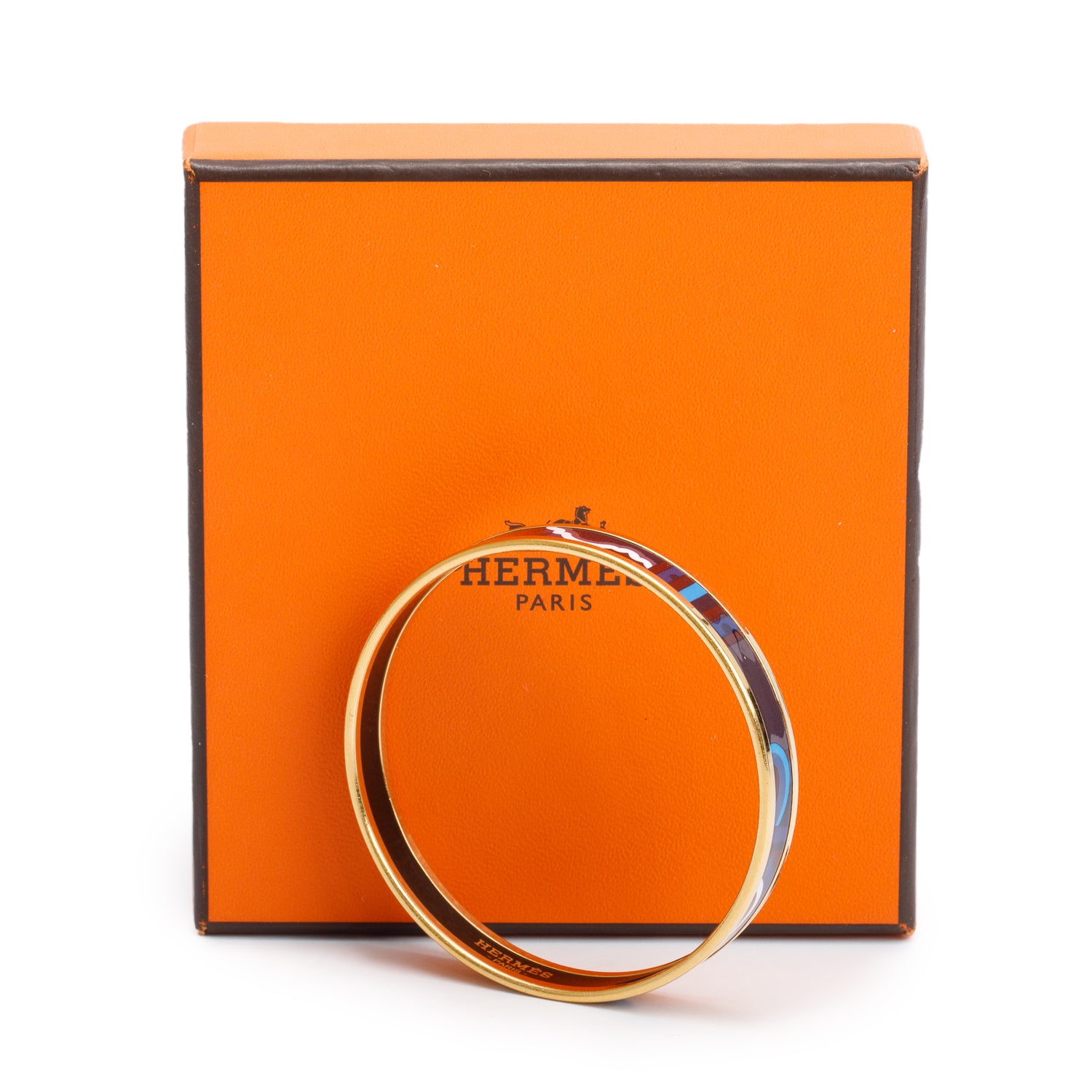 Hermes Gold-Plated Multicolor Enamel 'Faubourg' Narrow Bangle w/ Box