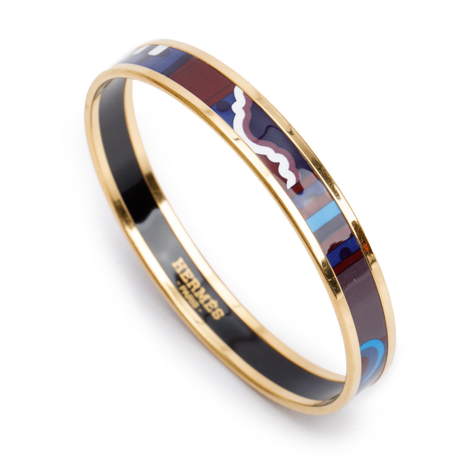 Hermes Gold-Plated Multicolor Enamel 'Faubourg' Narrow Bangle w/ Box
