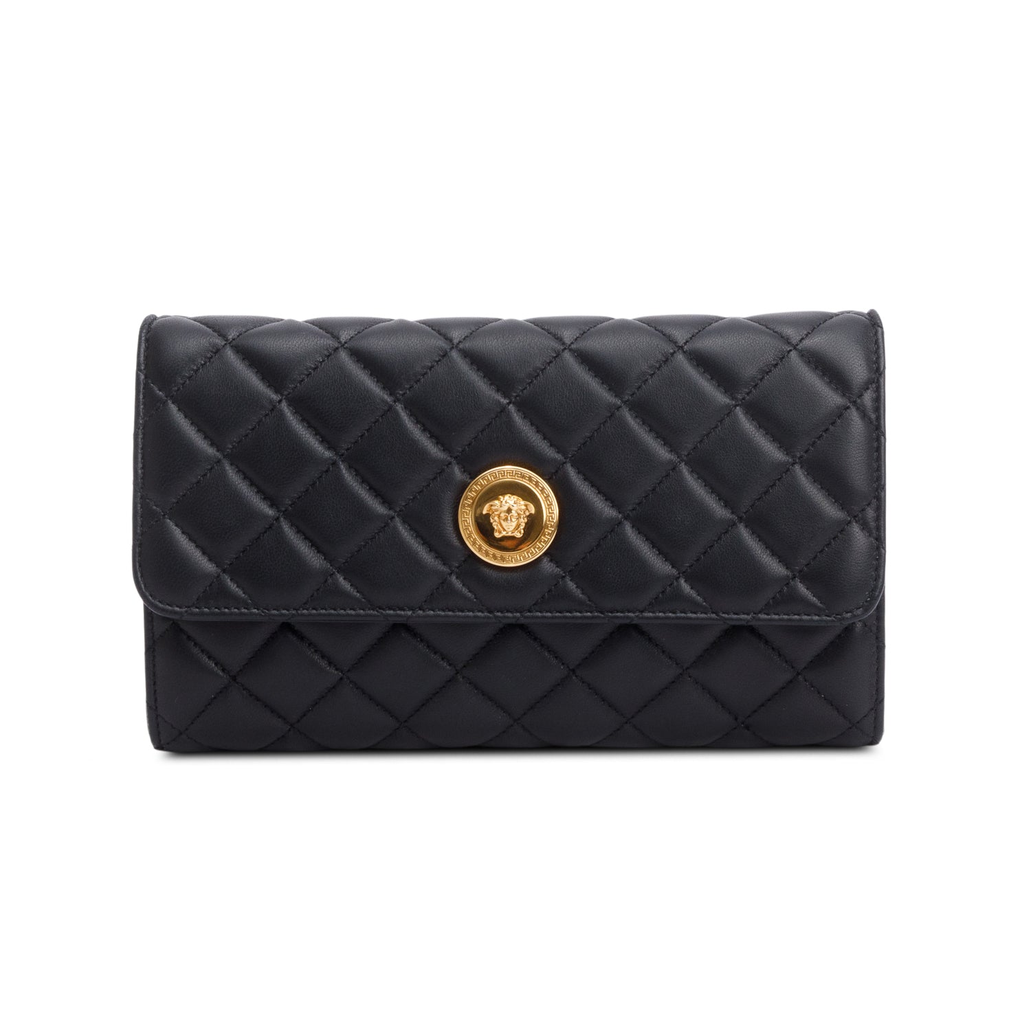 Versace Black Quilted Nappa Leather Medusa Wallet On Chain