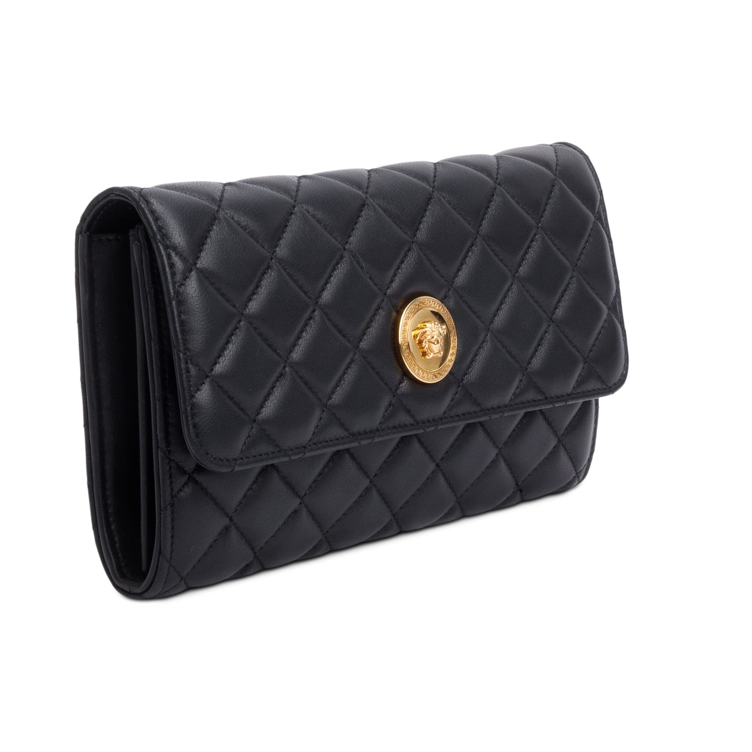 Versace Black Quilted Nappa Leather Medusa Wallet On Chain