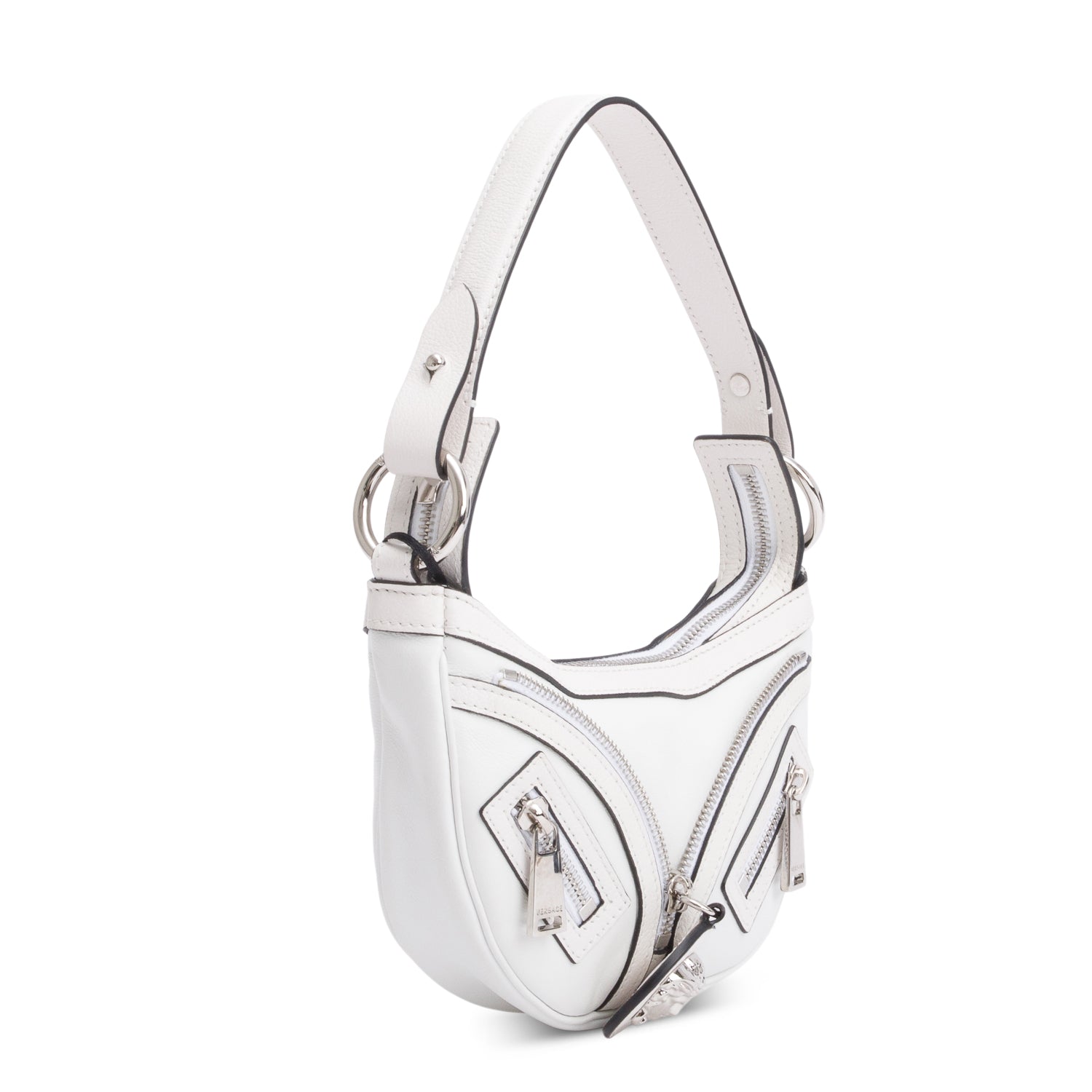 Versace White Leather Mini Repeat Hobo w/ Strap