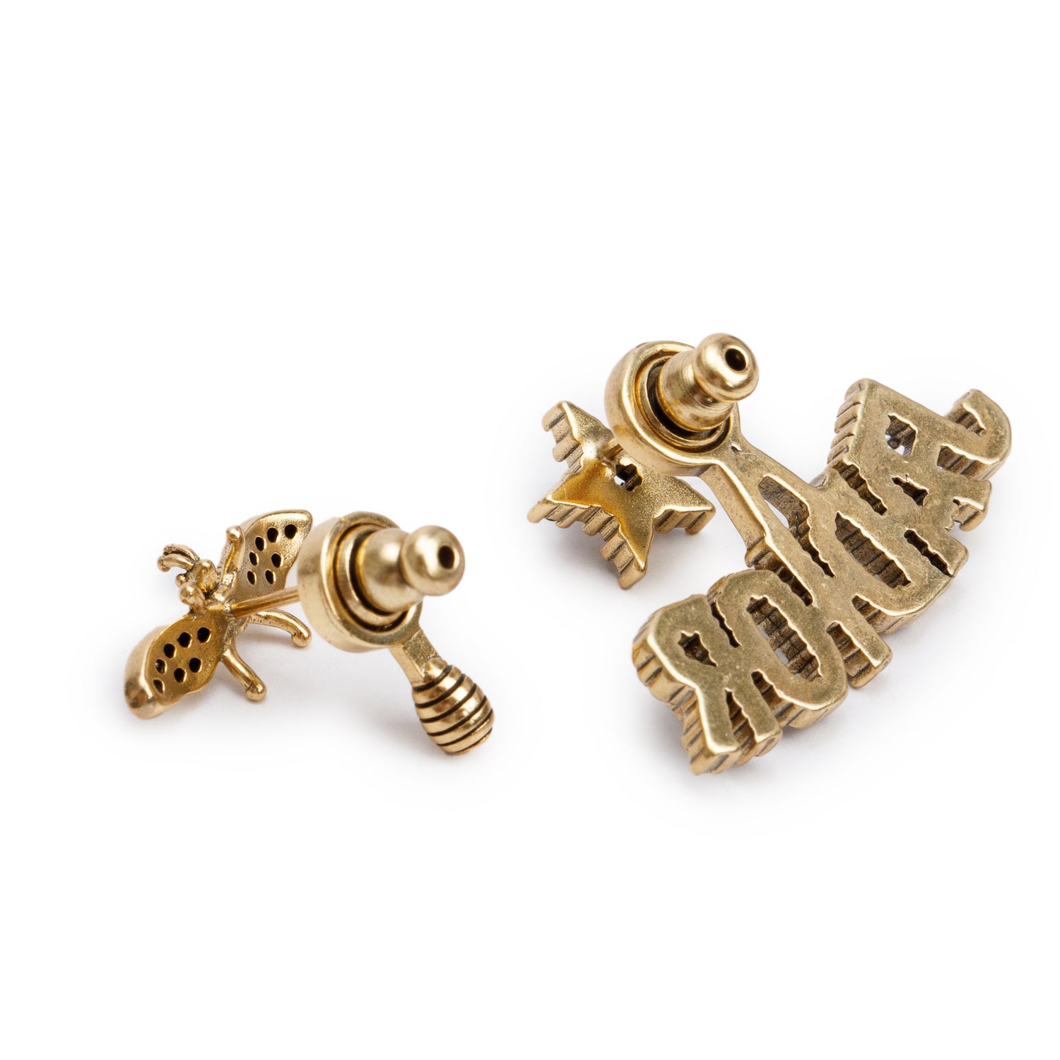 Christian Dior Gold-Plated Crystal J'Adior Asymmetrical Bee Earrings w/ Box