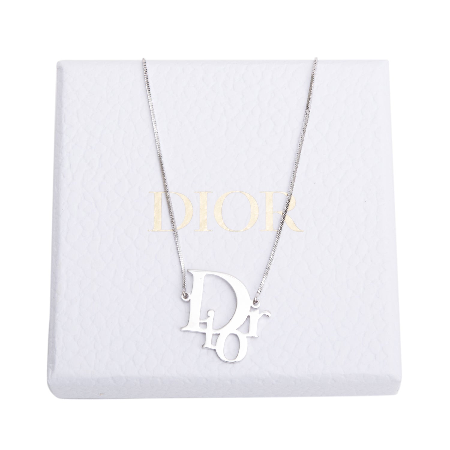 Christian Dior Silver Plated Logo Pendant Necklace