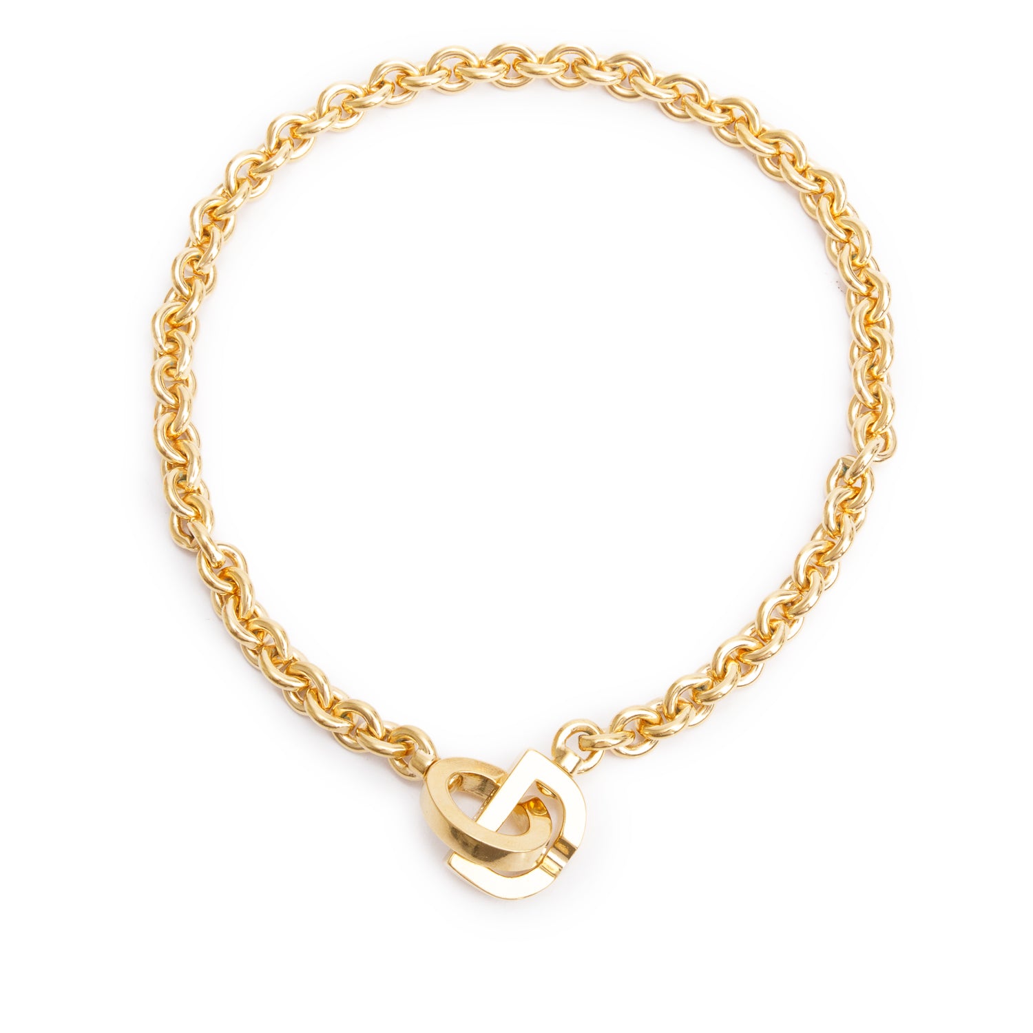 Christian Dior Gold Plated CD Chain Choker Necklace w/ Box