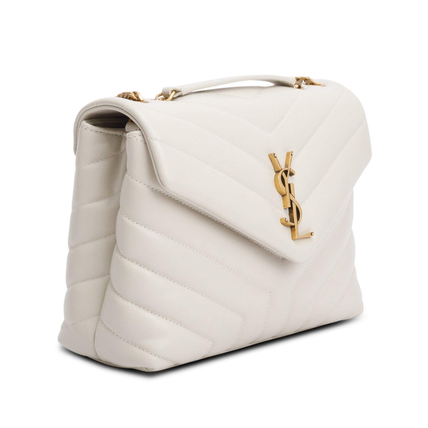 Saint Laurent 2021 White Quilted Leather Small Loulou Shoulder Bag