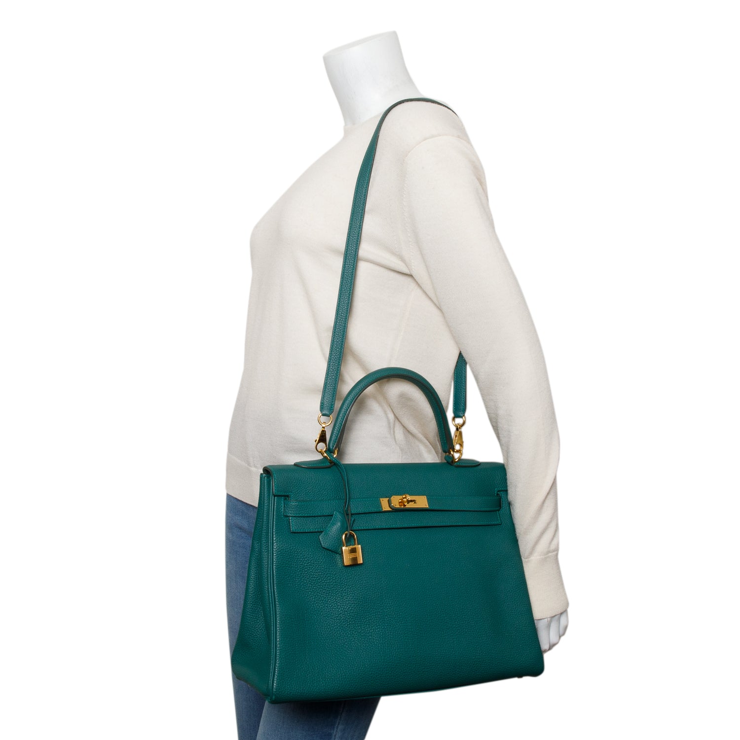 Hermes Malachite Togo Kelly Retourne 35 w/ Strap & Box