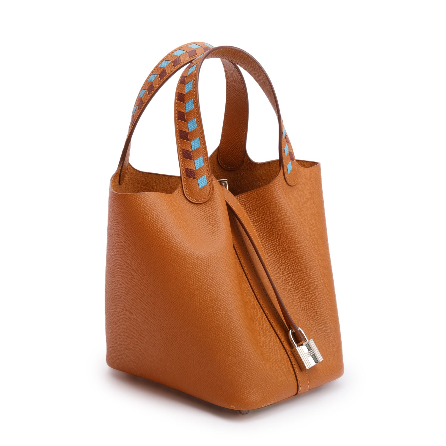 Hermes 2020 Gold/Bleu Nord/Rouge H Veau Epsom Tressage De Cuir Picotin Lock 18 w/ Box