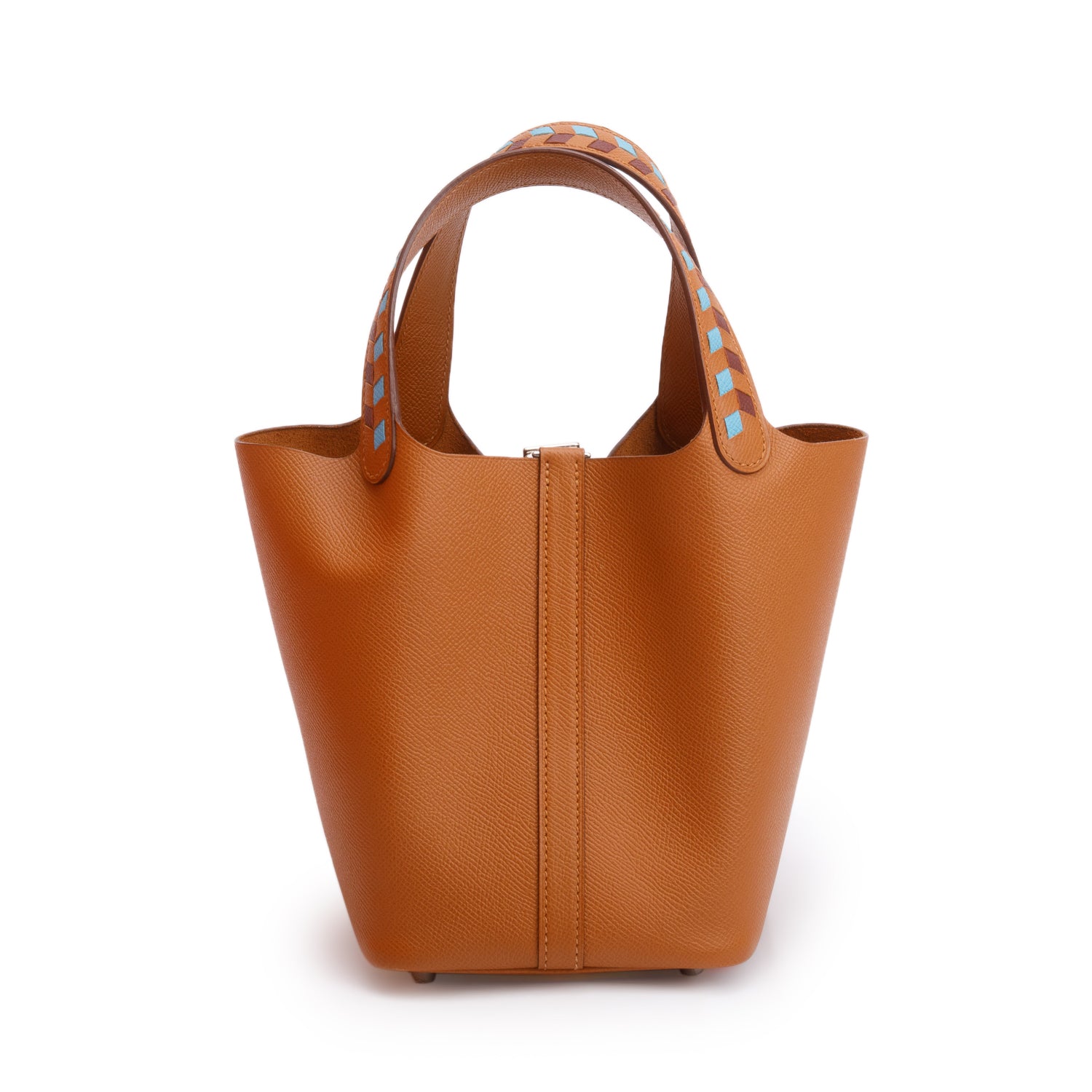 Hermes 2020 Gold/Bleu Nord/Rouge H Veau Epsom Tressage De Cuir Picotin Lock 18 w/ Box