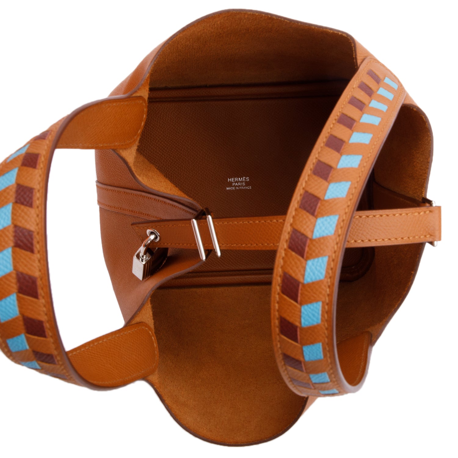 Hermes 2020 Gold/Bleu Nord/Rouge H Veau Epsom Tressage De Cuir Picotin Lock 18 w/ Box