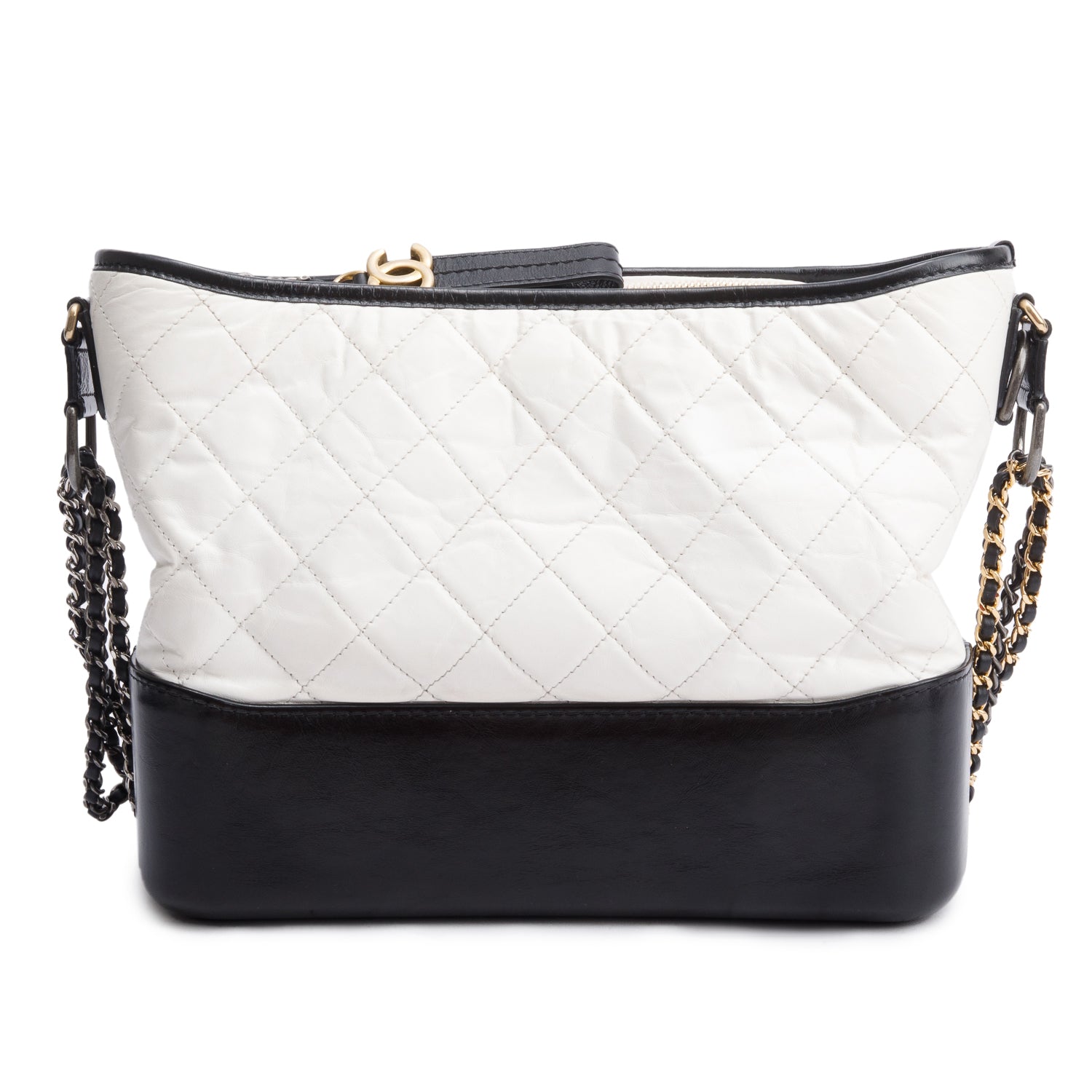 Chanel Black & White Aged Calfskin Leather Medium Gabrielle Hobo w/ Box & Authenticity Card