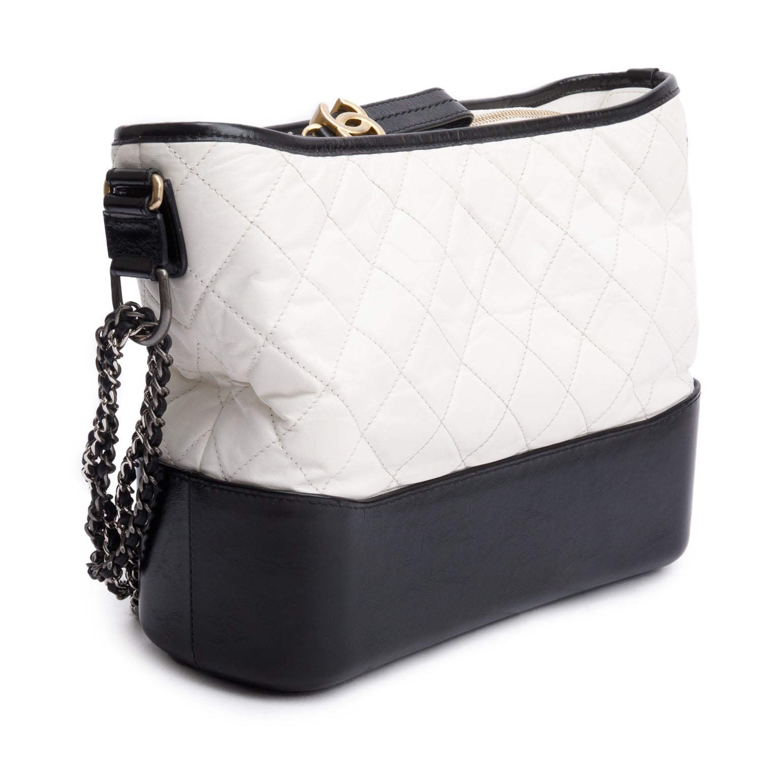 Chanel Black & White Aged Calfskin Leather Medium Gabrielle Hobo w/ Box & Authenticity Card