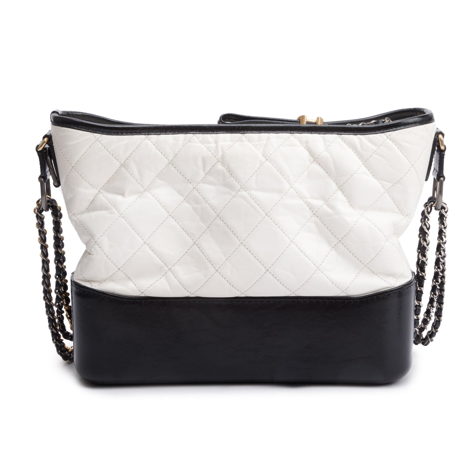 Chanel Black & White Aged Calfskin Leather Medium Gabrielle Hobo w/ Box & Authenticity Card