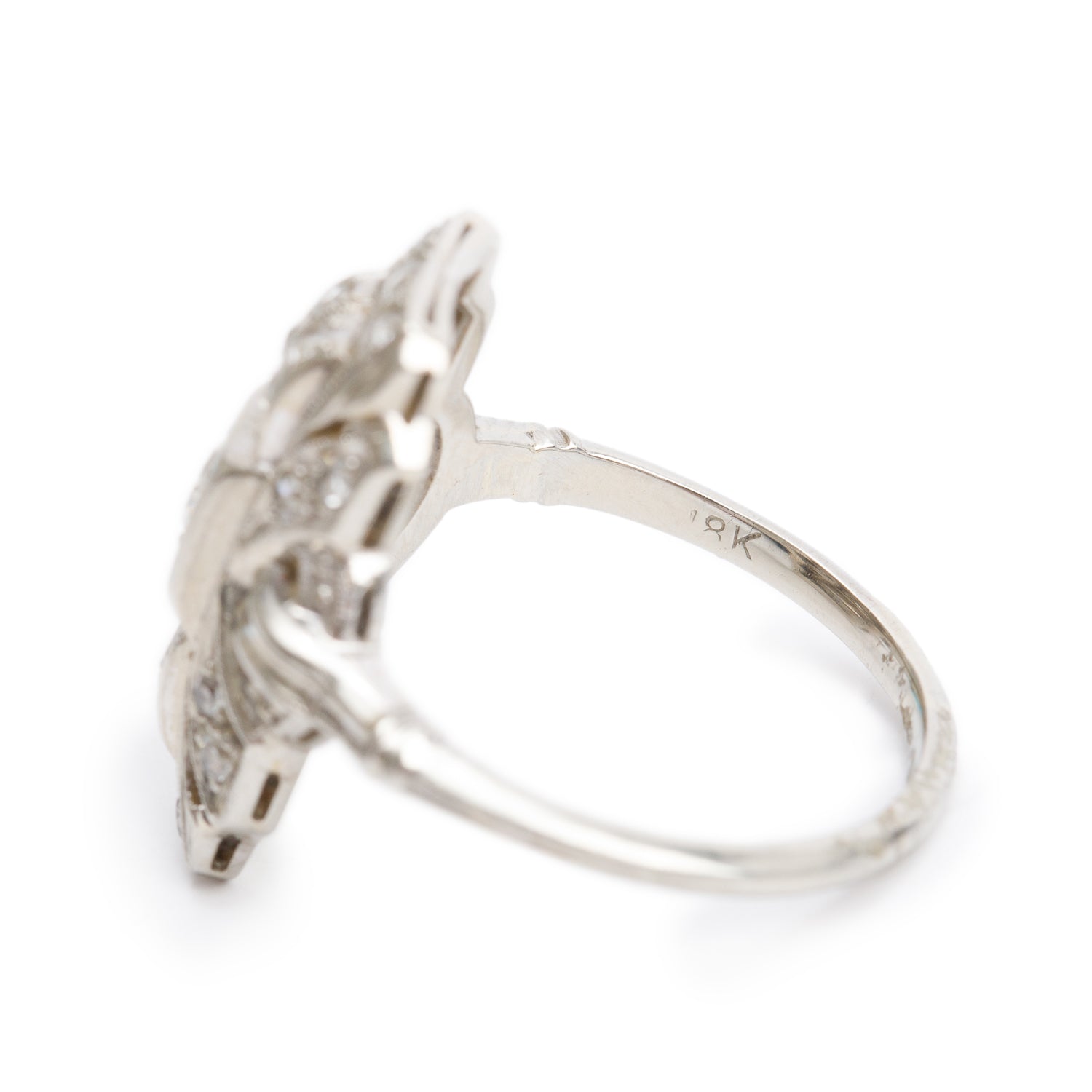 Antique 18k White Gold Diamond Filigree Ring, Size 5.5