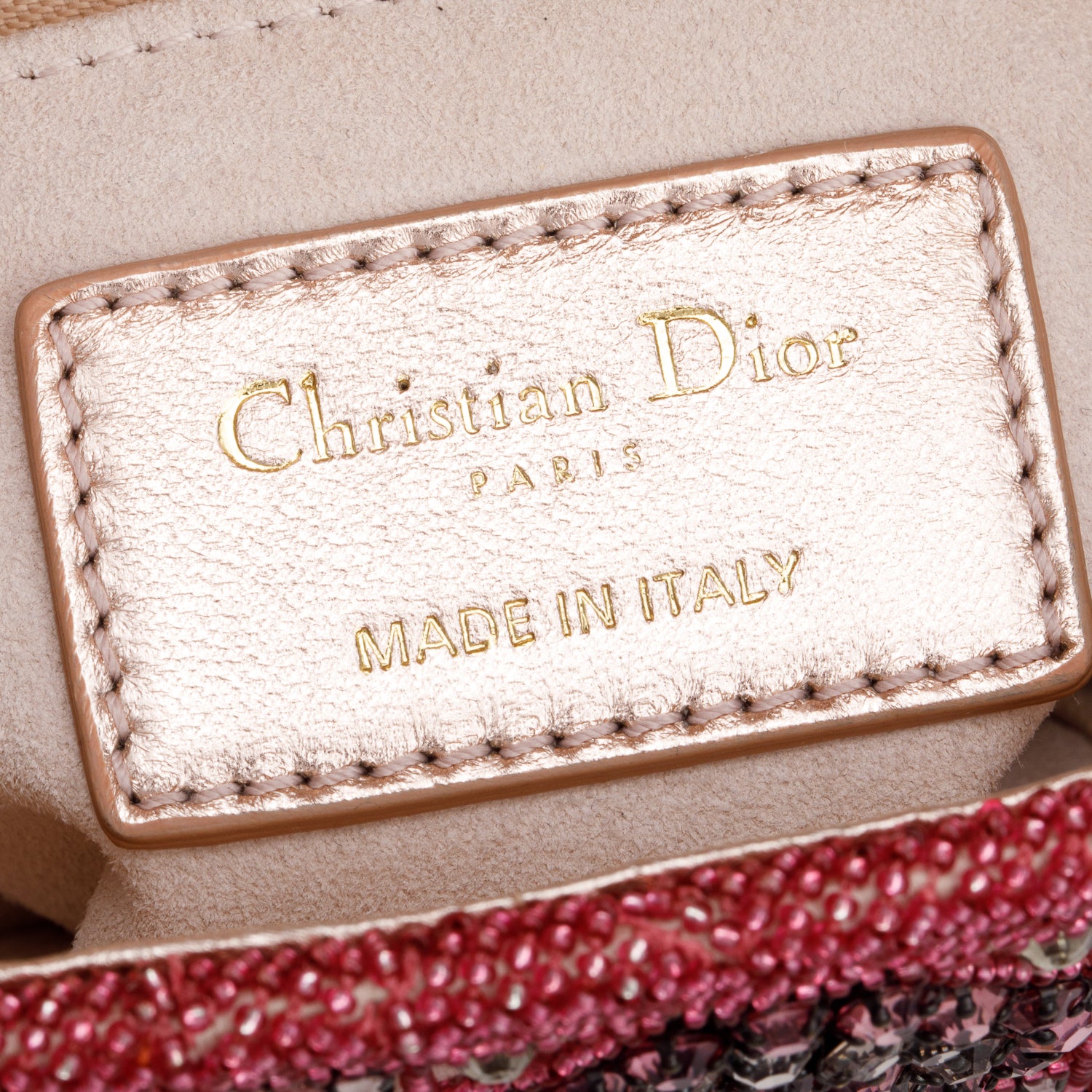 Christian Dior Pink Lambskin & Satin Embroidered Crystal Beads Mini Lady Dior Bag w/ Strap, Box & Authenticity Card