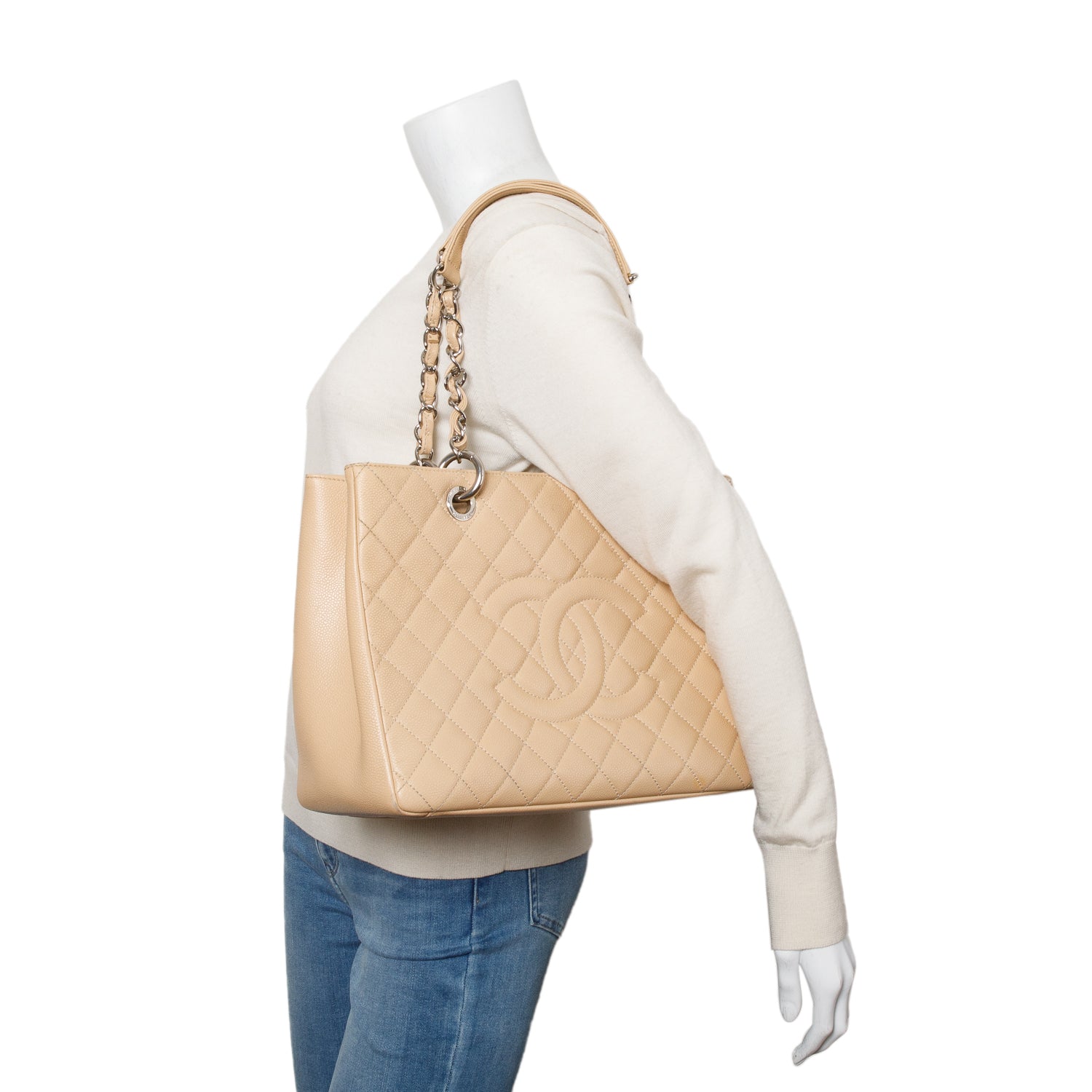 Chanel Beige Caviar Leather Grand Shopping Tote (GST) w/ Box & Receipt