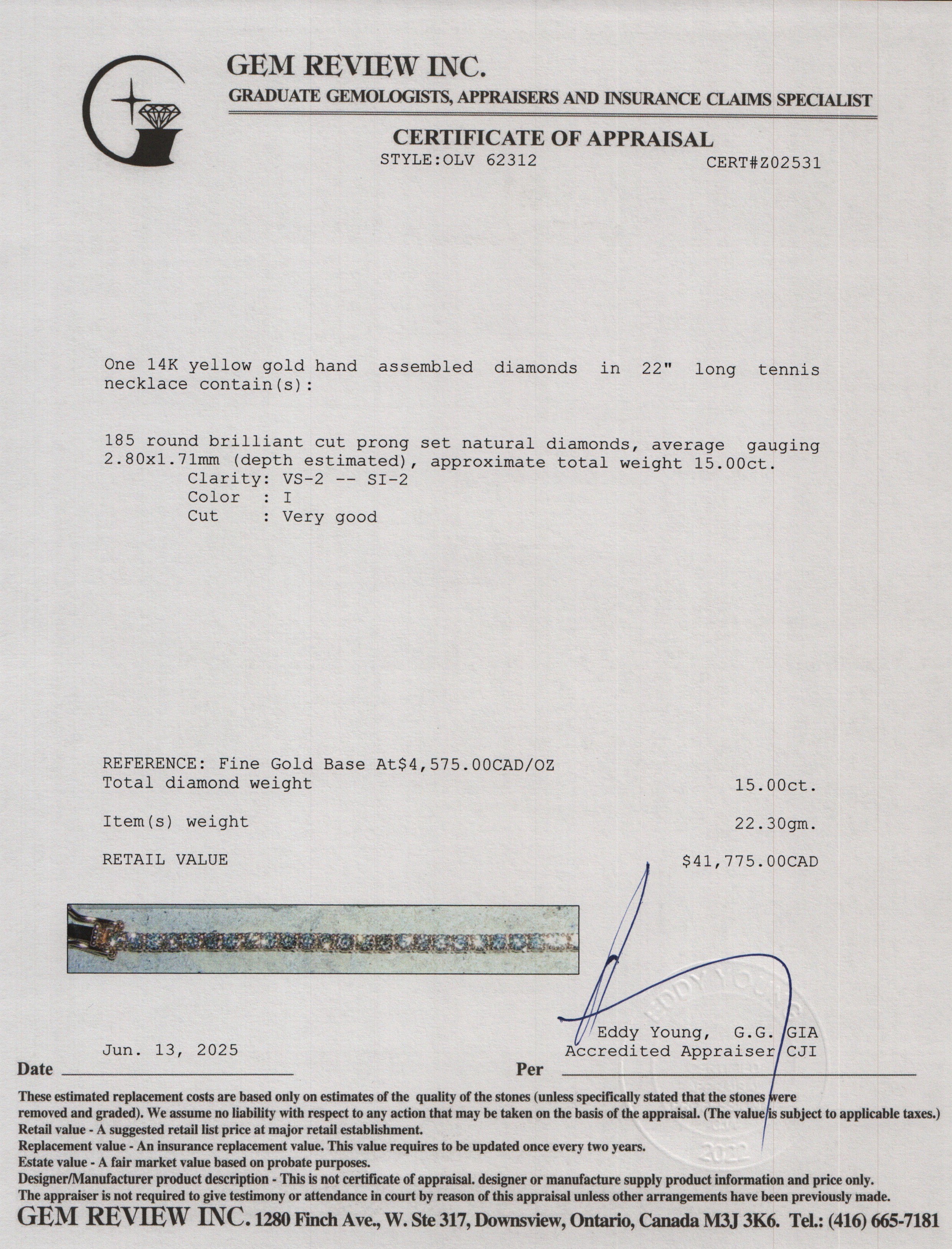 14k Yellow Gold 15.00 tcw. Diamond Tennis Necklace