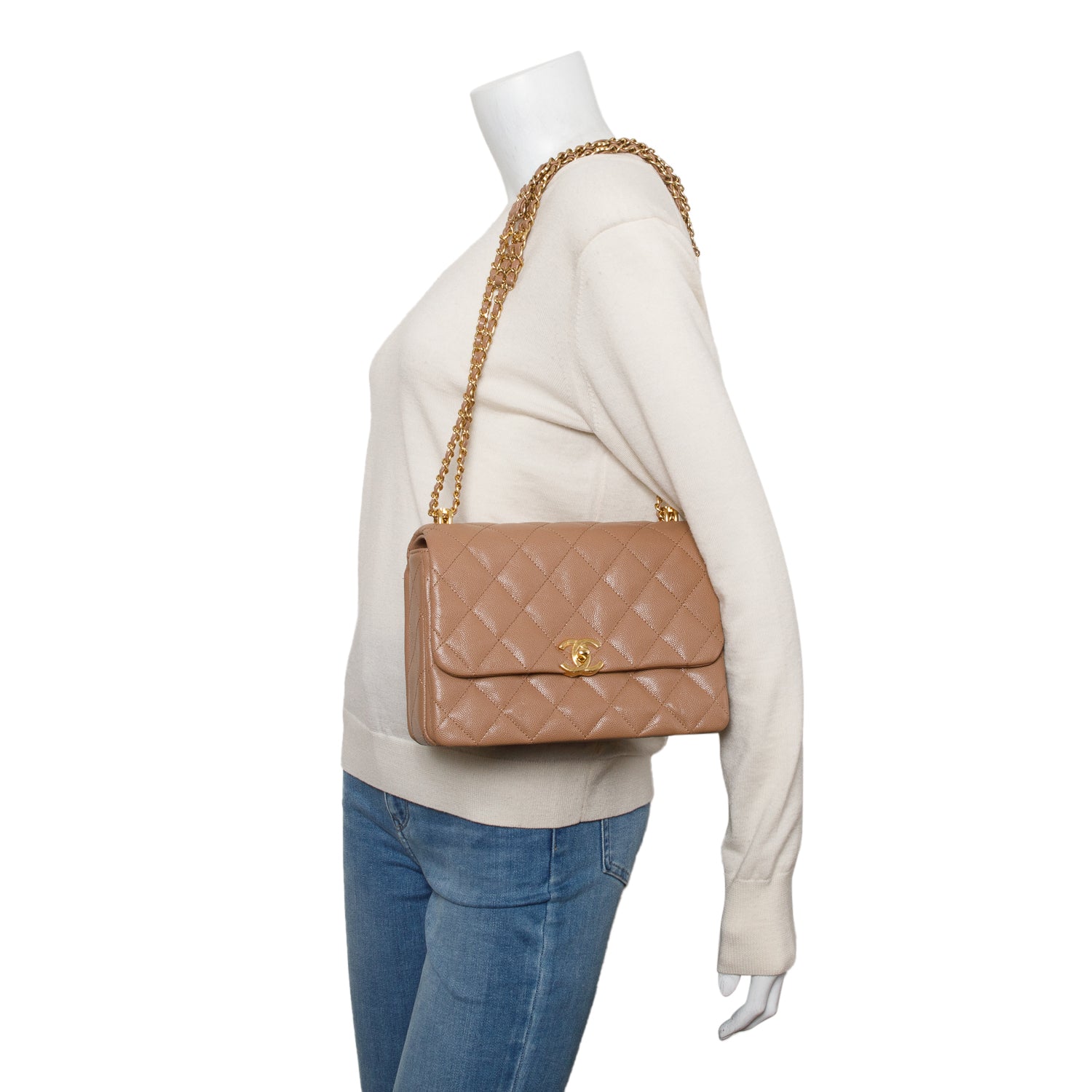 Chanel Brown Caviar Leather Small Coco First Flap Bag w/ Box