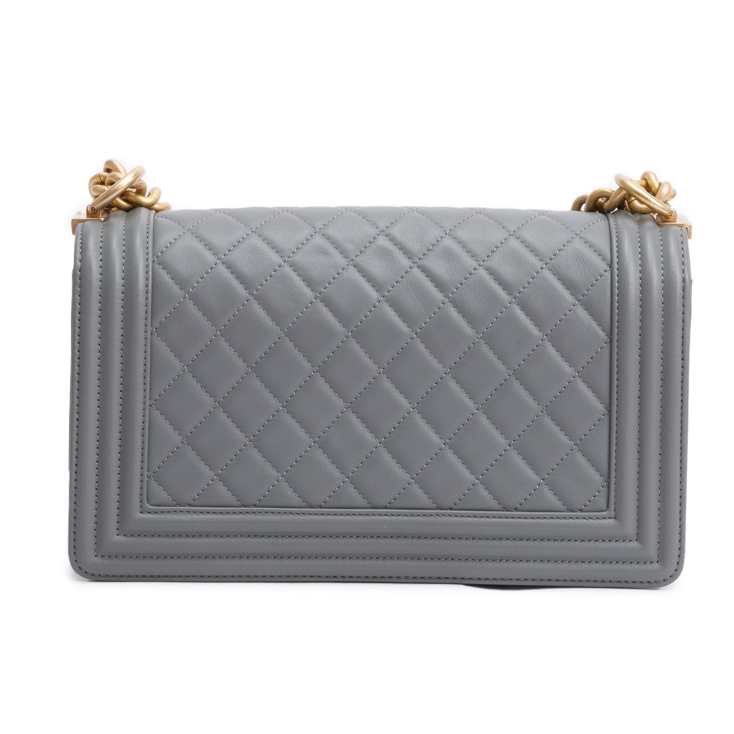 Chanel Grey Quilted Lambskin Leather Medium Boy Bag