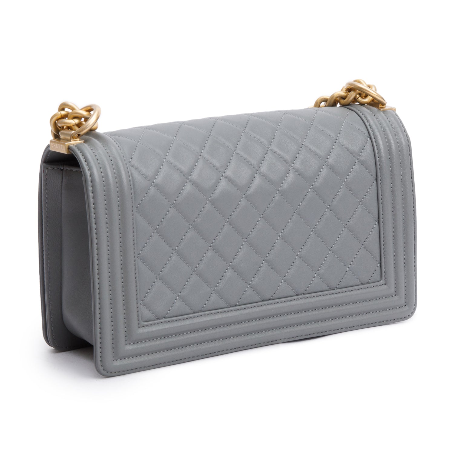 Chanel Grey Quilted Lambskin Leather Medium Boy Bag