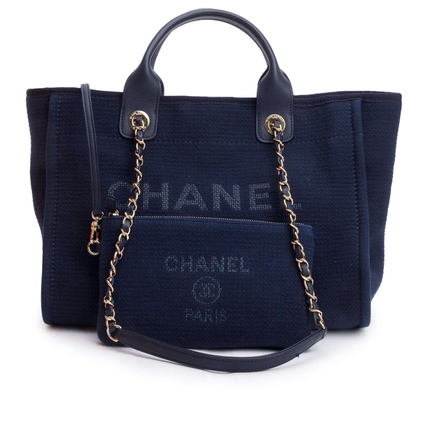 Chanel Navy Mixed Fibers Small Deauville Tote w/ Pouch – OLIVER'S
